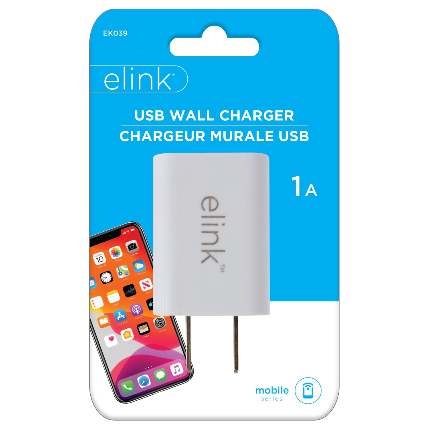 elink USB Wall Charger 1A White 1.6x1.1in