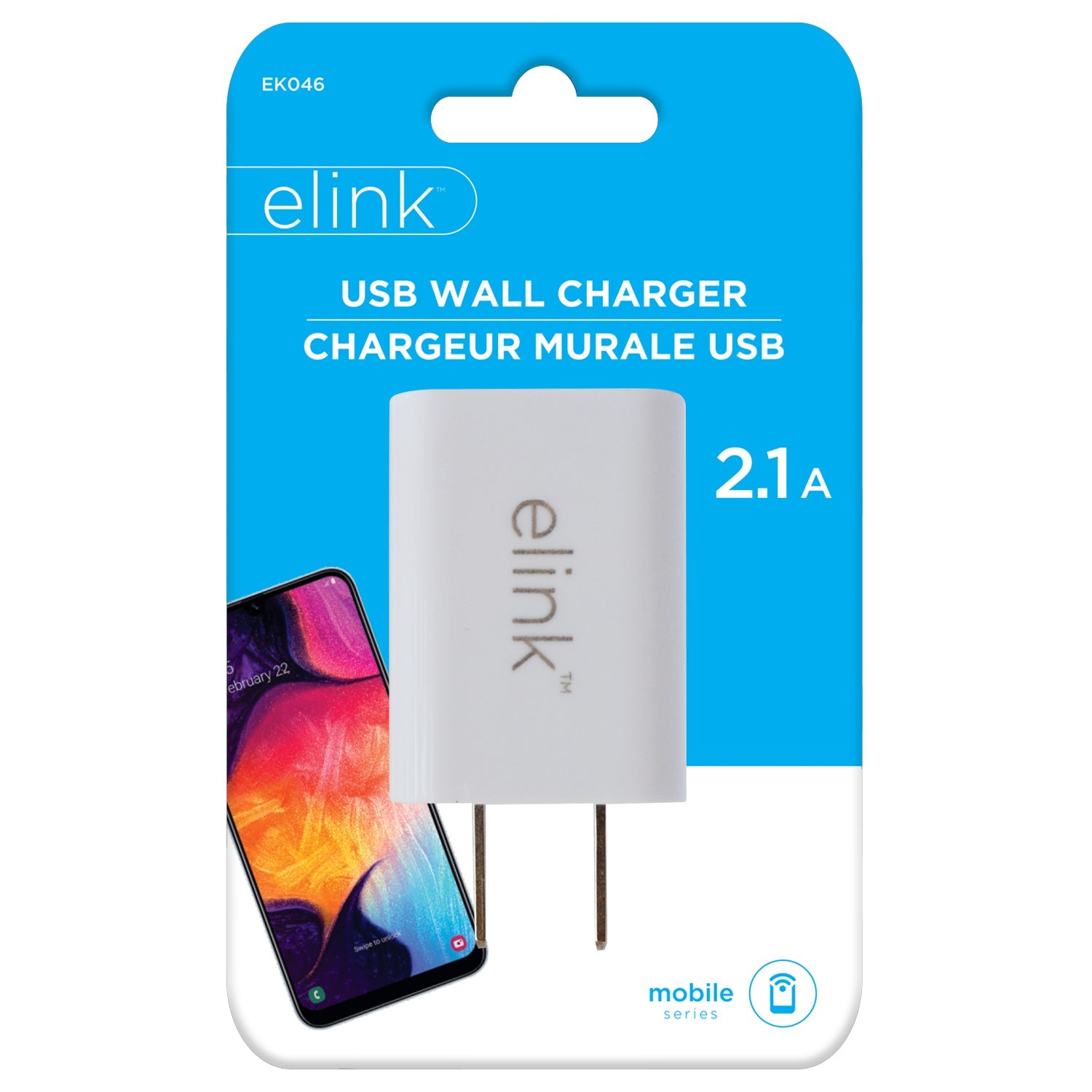 elink USB Wall Charger 2.1A White 1.75x1.4in