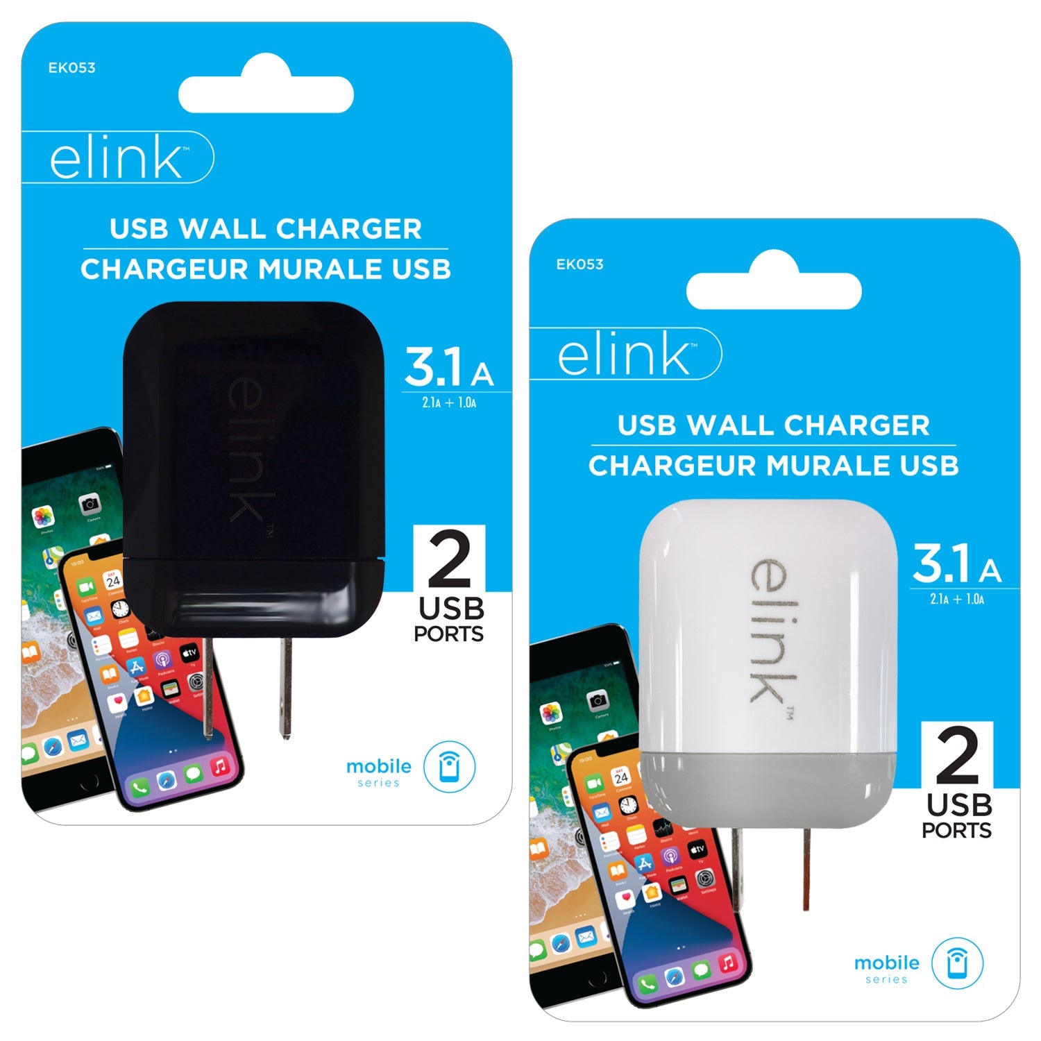 elink USB Wall Charger 3.1A with 2 USB Ports 1.6x1.8in VRT