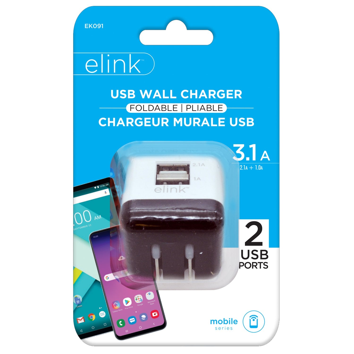 elink Foldable 3.1A USB Wall Charger with 2 USB Ports 1.5x1.5x1.5in