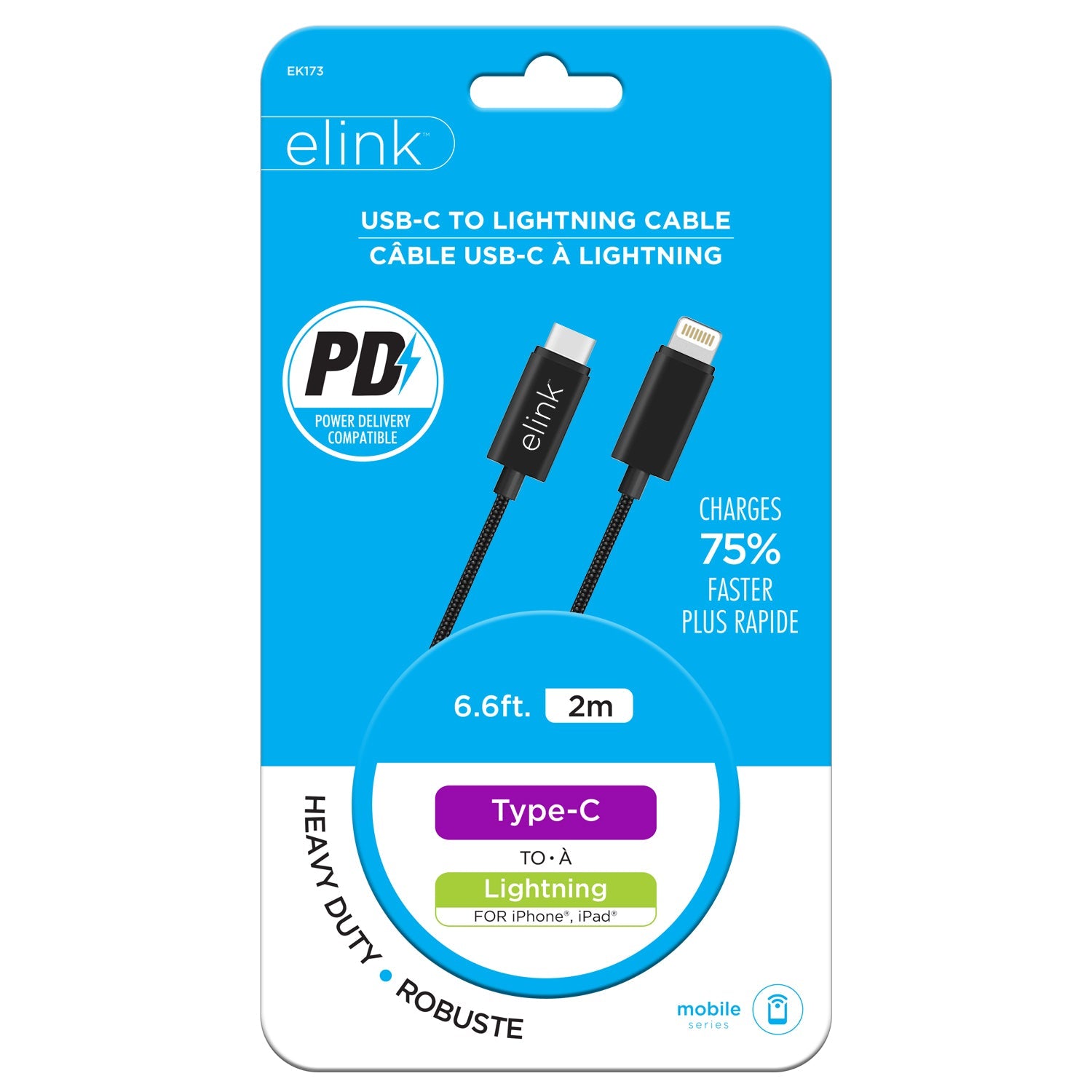elink USB-C to Lightning Cable - Heavy Duty 6.6ft (2m)