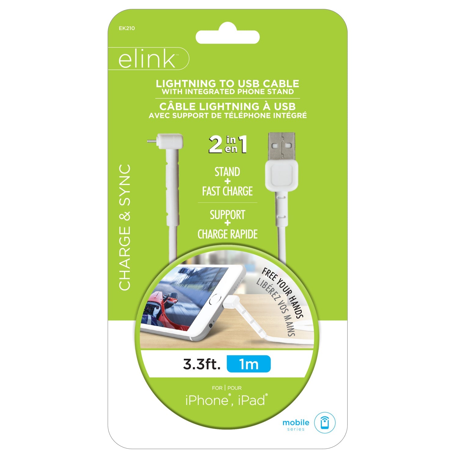 elink Lightning to USB Cable with Integrated Phone Stand 3.3ft (1m)