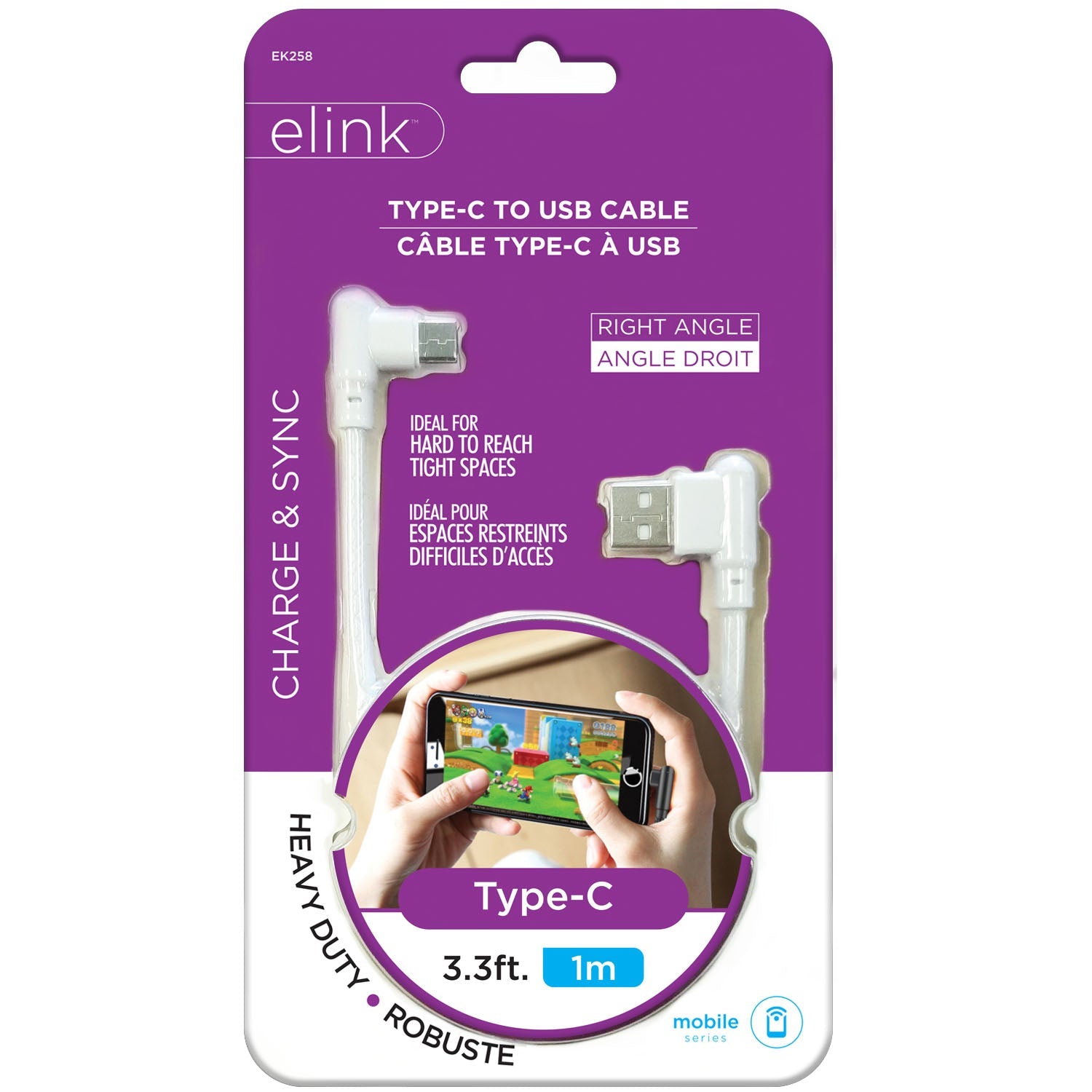 elink Type-C to USB Cable - Right Angle - Heavy Duty 3.3ft (1m)