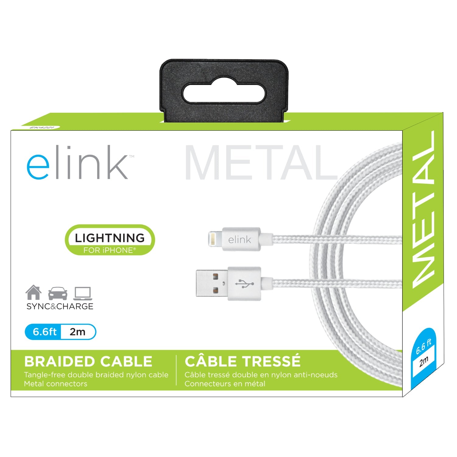 elink White Lightning Braided Cable - Metal 6.6ft (2m)