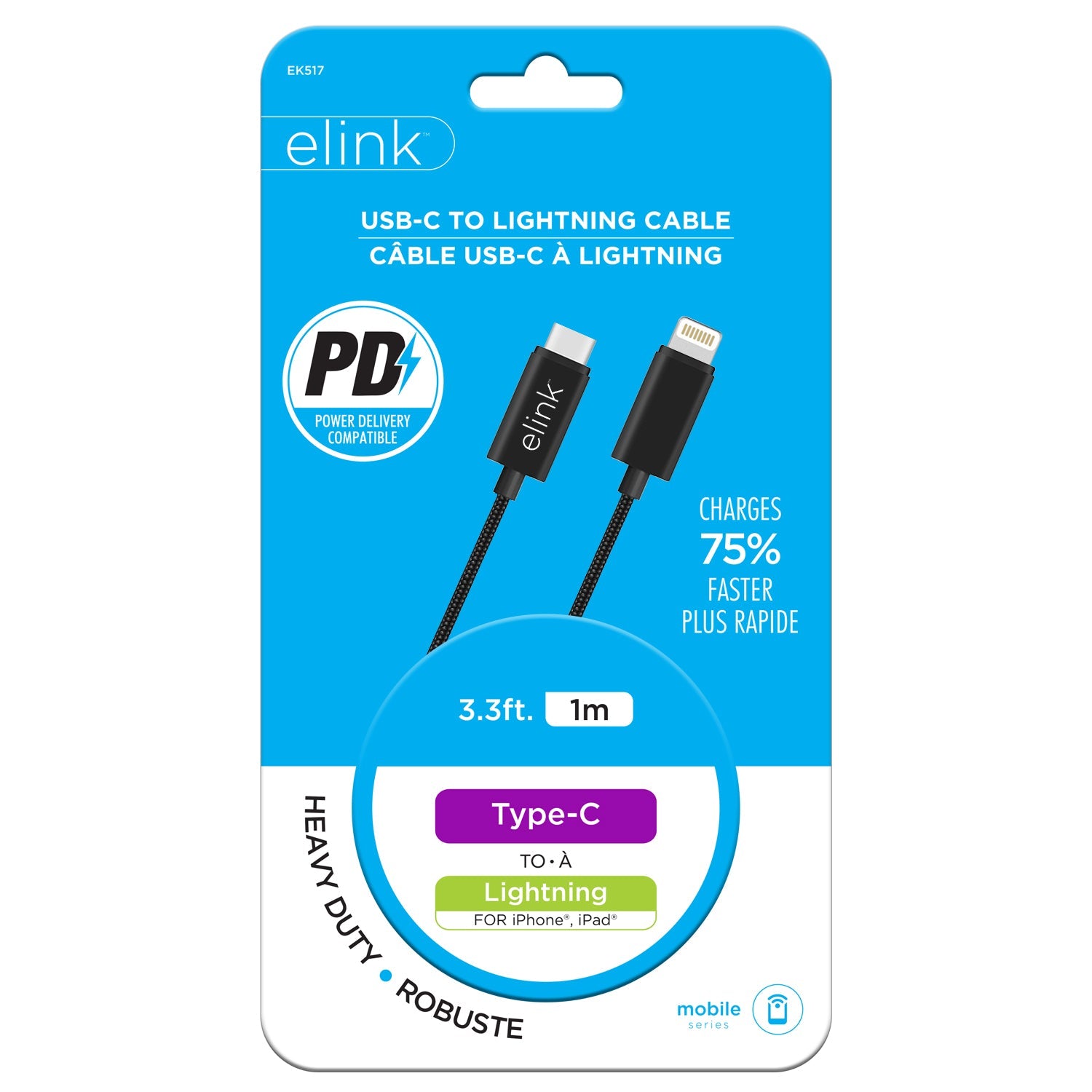 elink Type-C to Lightning Cable - Heavy Duty 3.3ft (1m)