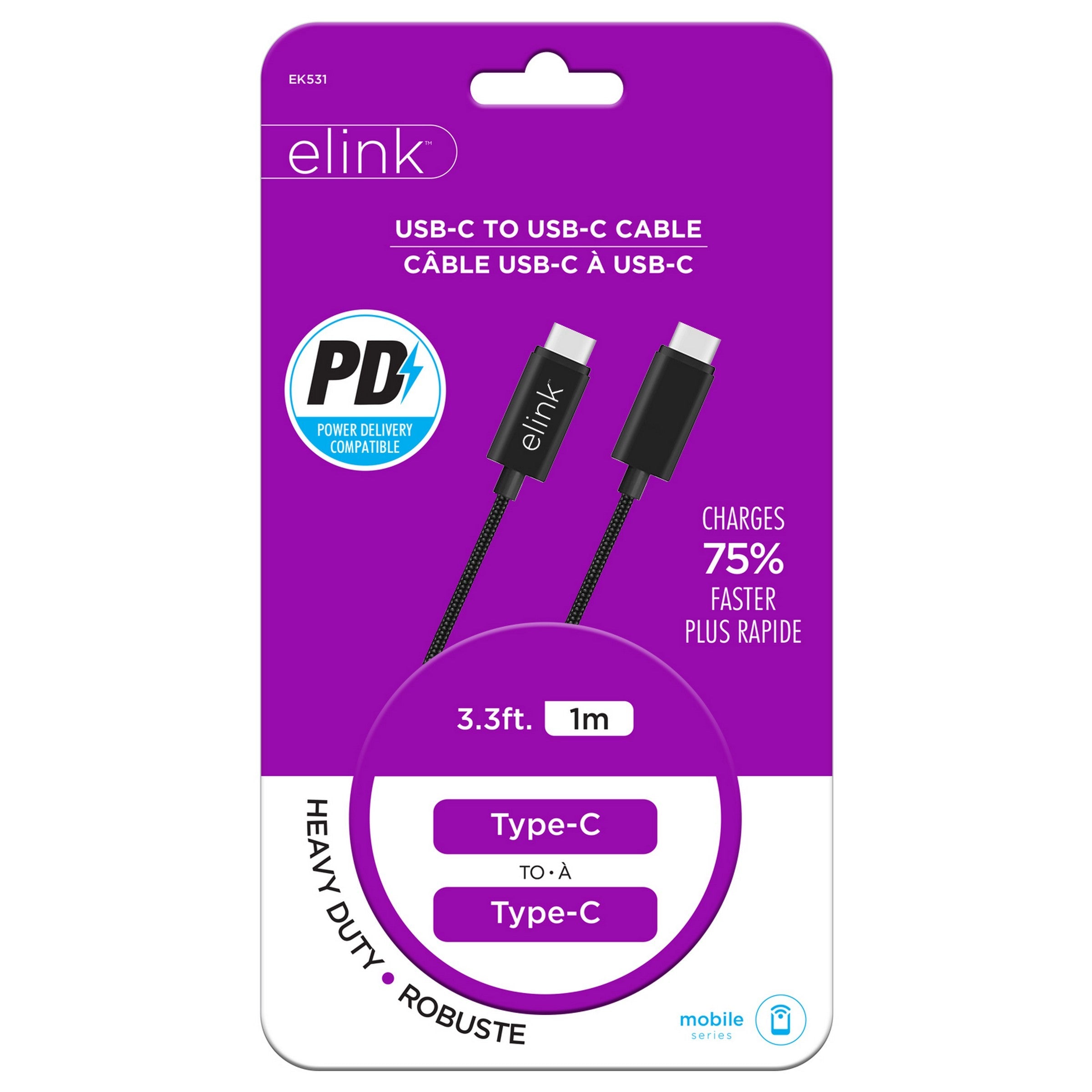 elink Type-C to Type-C Cable - Heavy Duty 3.3ft (1m)