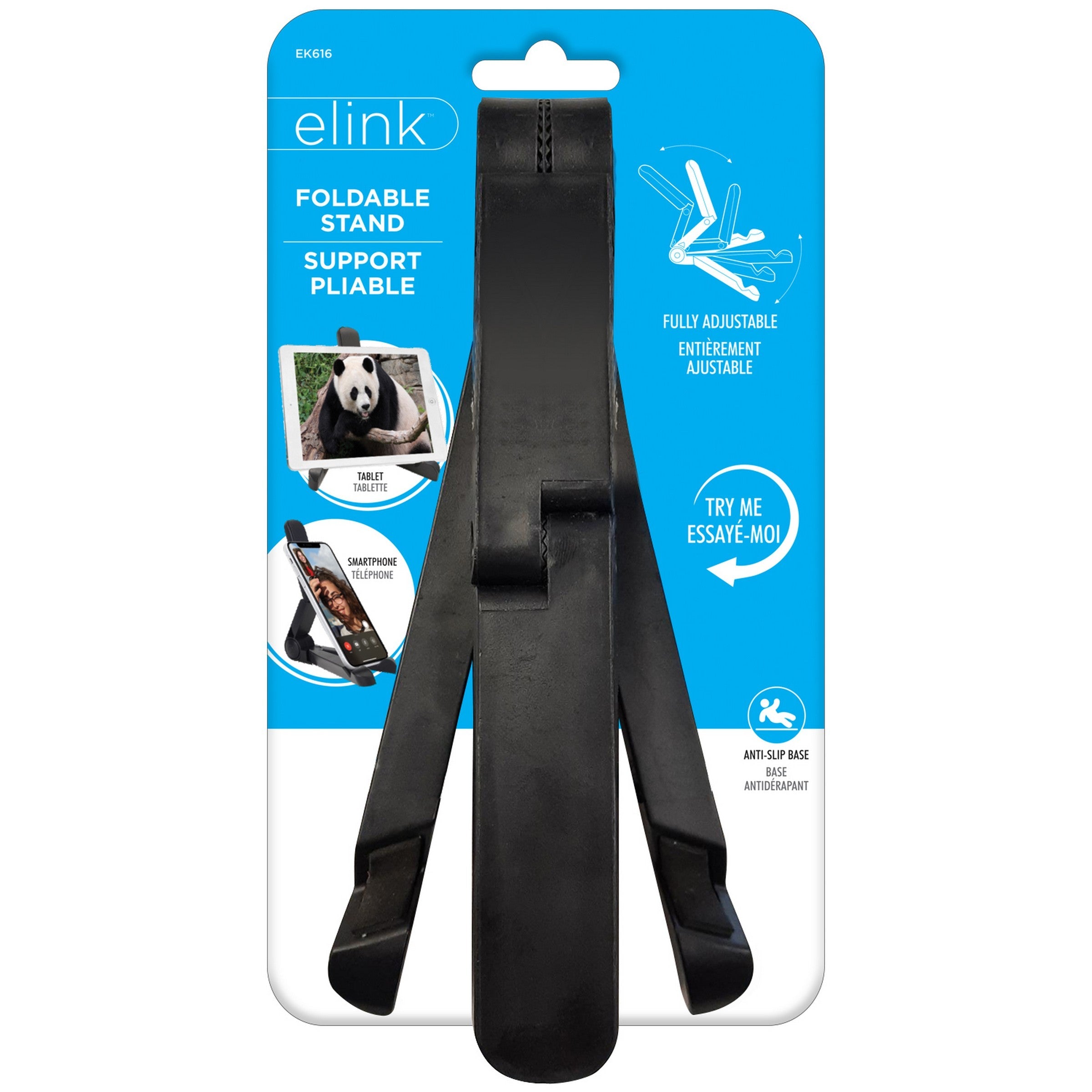 elink Foldable Phone Stand - Black Plastic