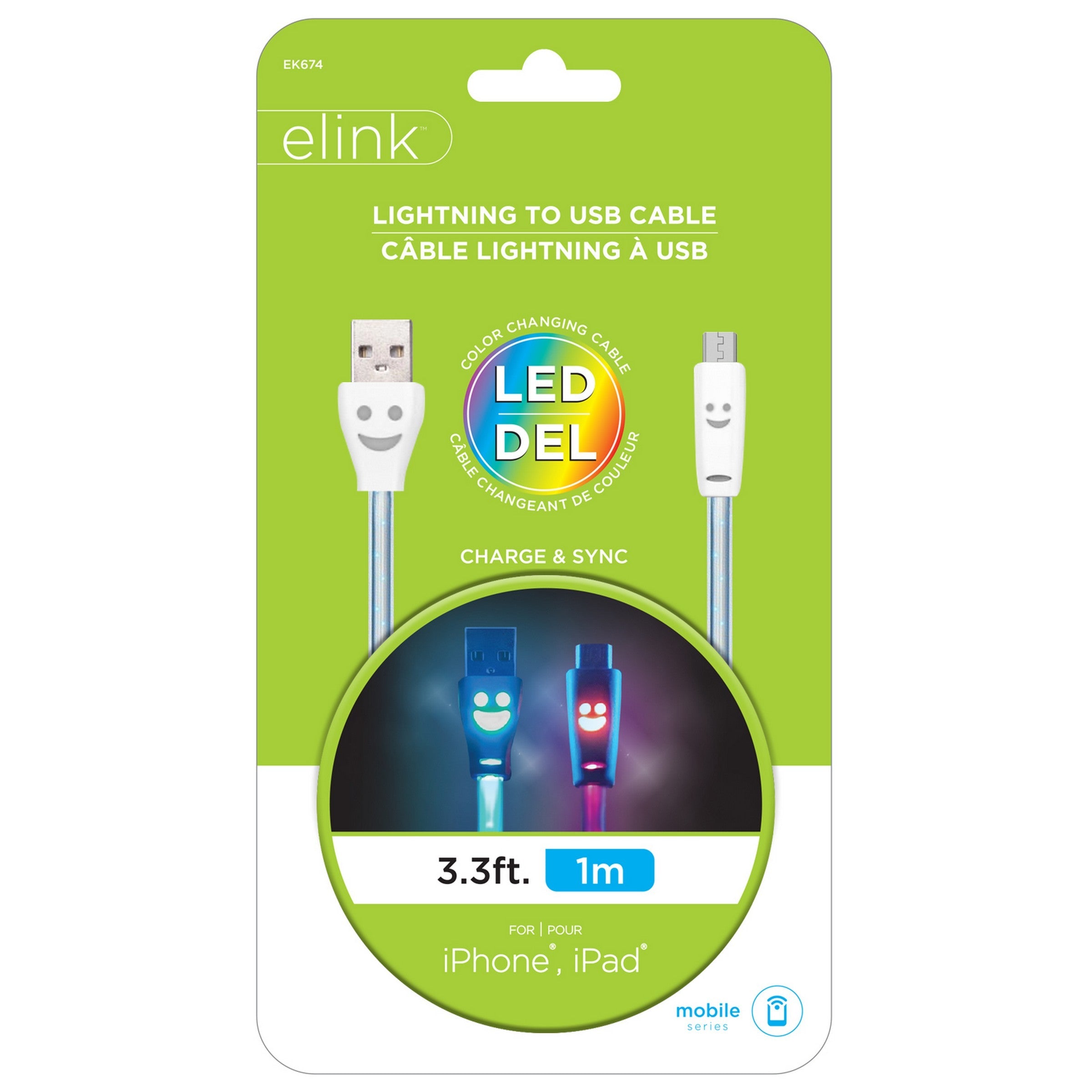 elink Lightning to USB Cable - Led Color Changing 3.3ft (1m)