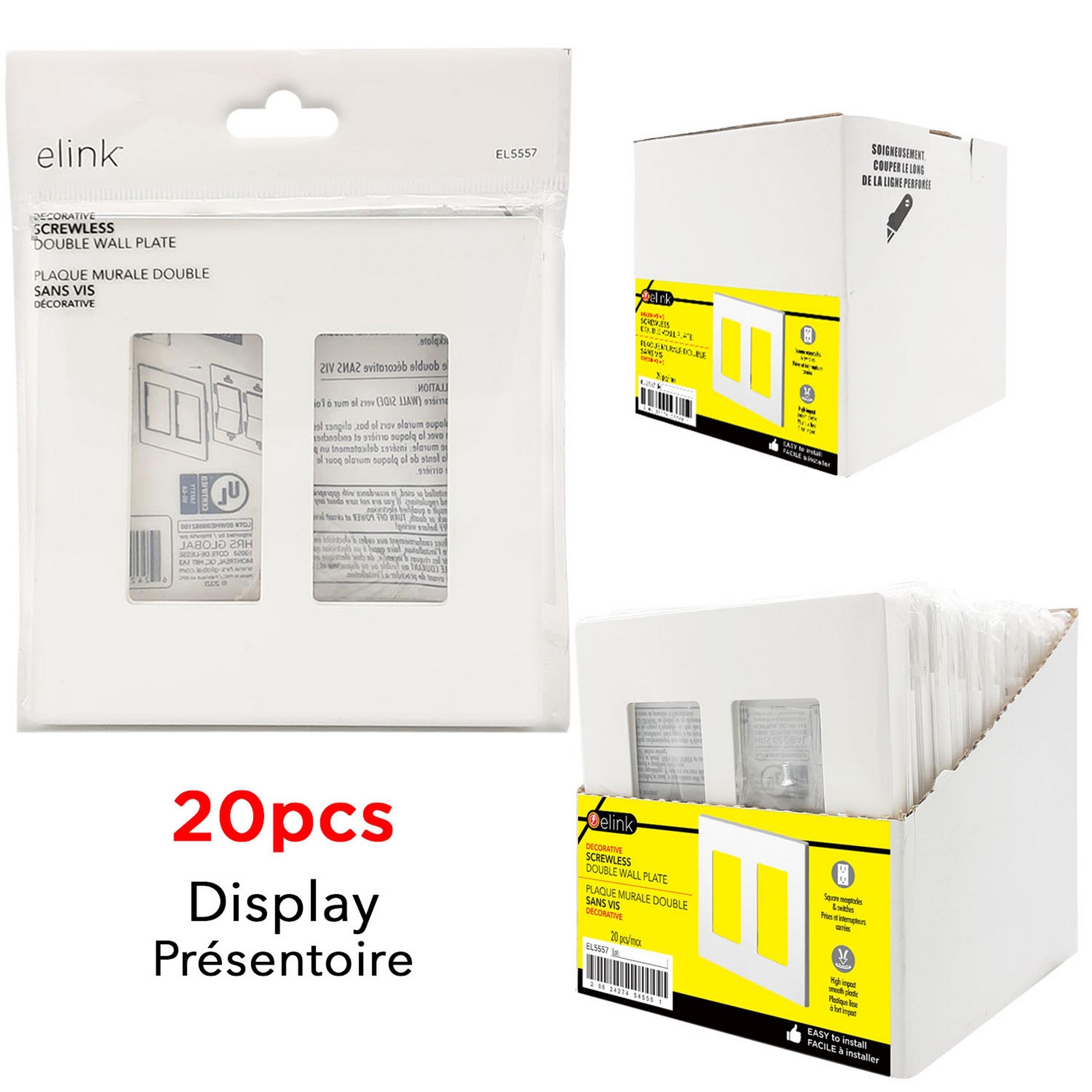 elink Double Decorative Screwless Wall Plate 4.9x4.9in - Each Sold Separately