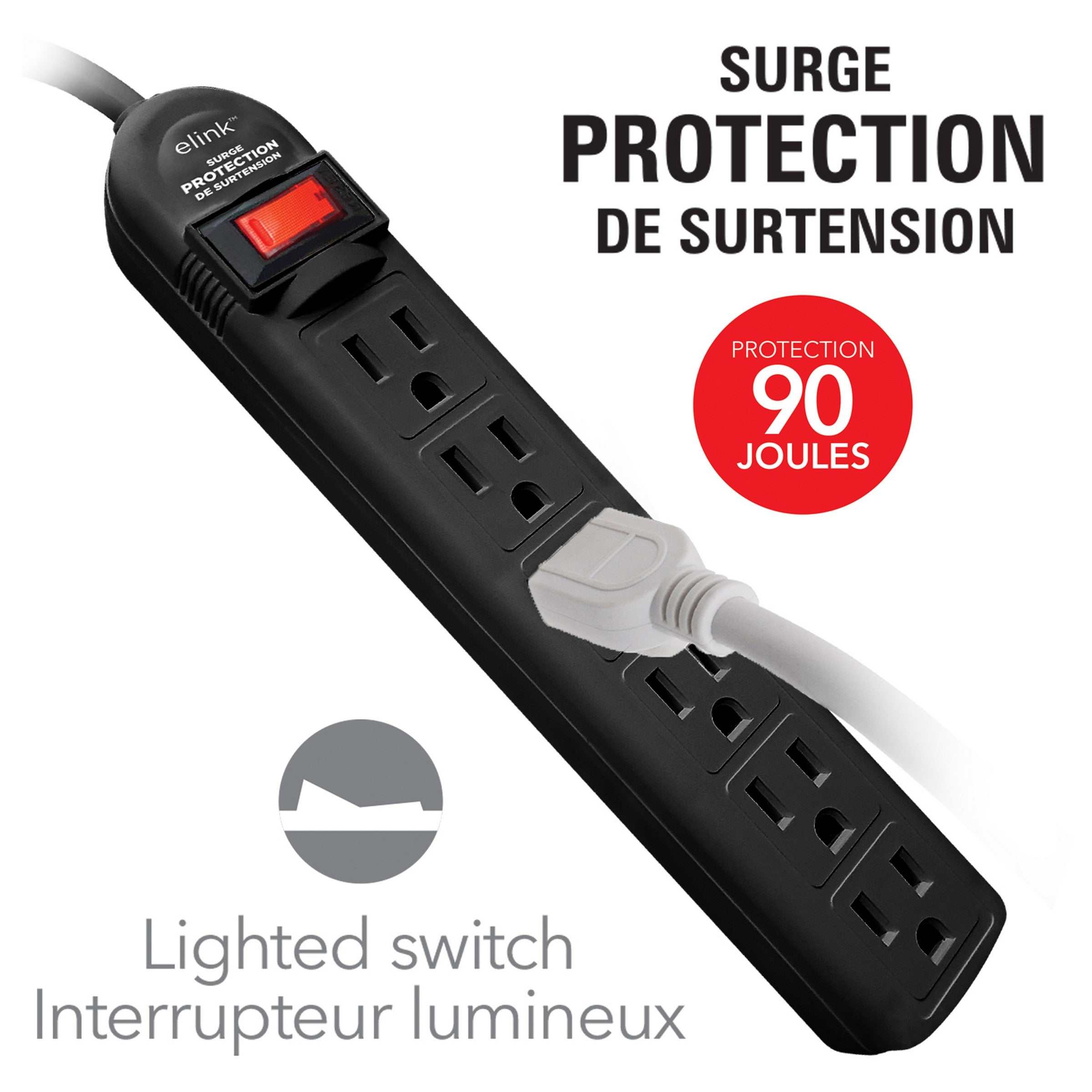 elink Black Power Strip - 6 Outlets 2ft (0.6m)