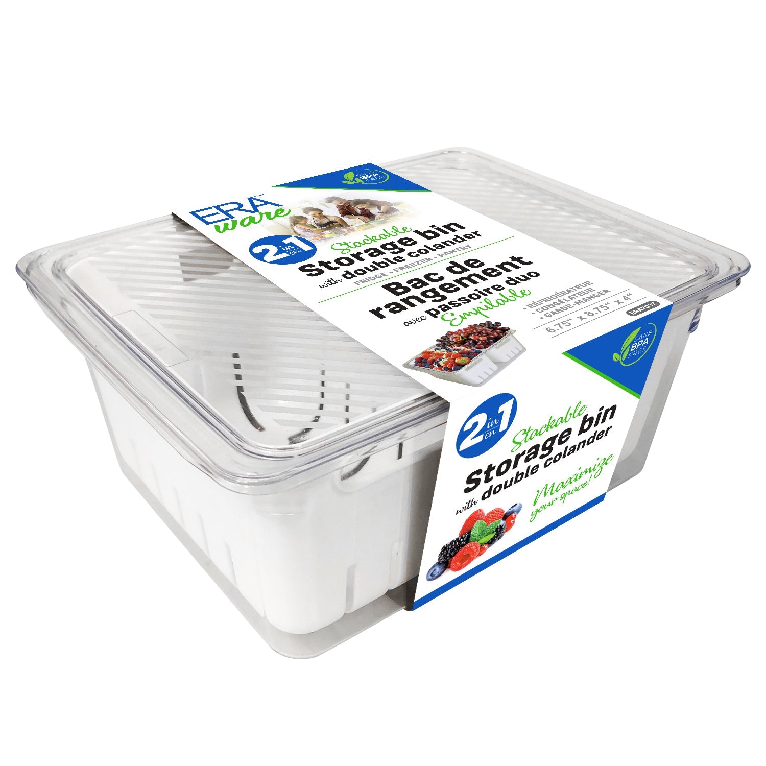 Eraware Storage Bin with Double Colander - Plastic 6.75x8.75x4in