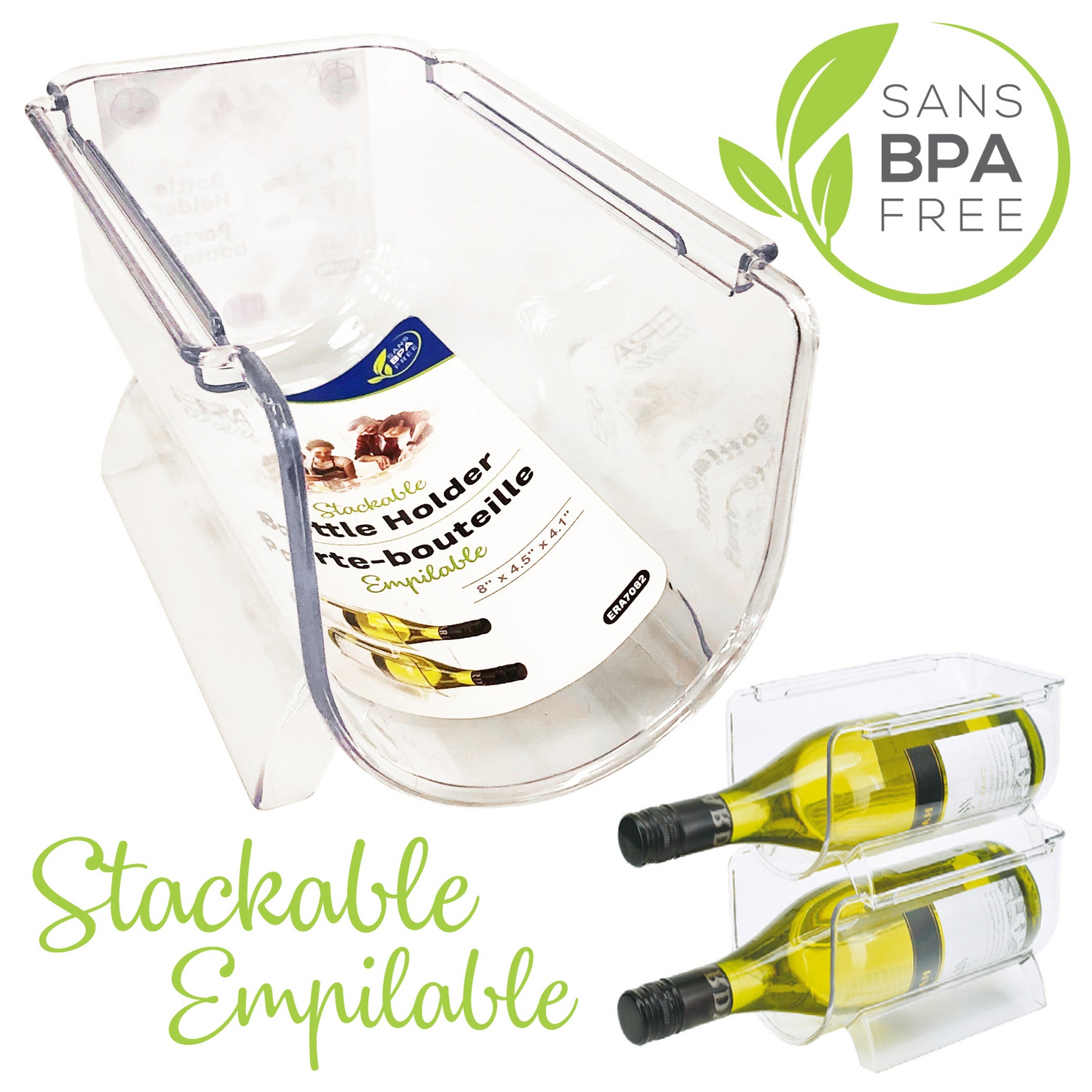 Eraware Clear Plastic Stackable Wine Bottle Holder 8x4.5x4.1in
