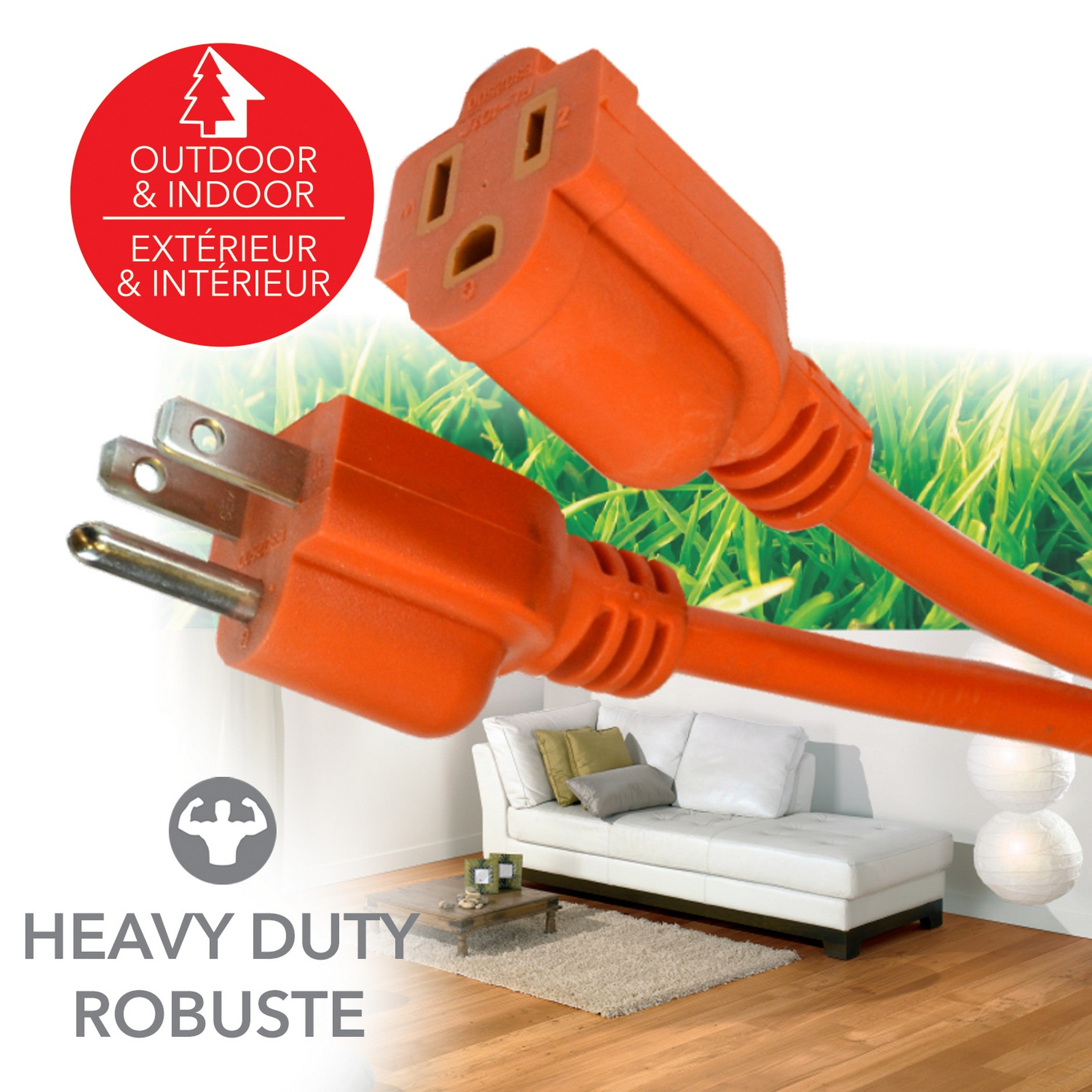 elink Rallonge Électrique Orange pour Extérieur - Robuste 15pi (4.6m)