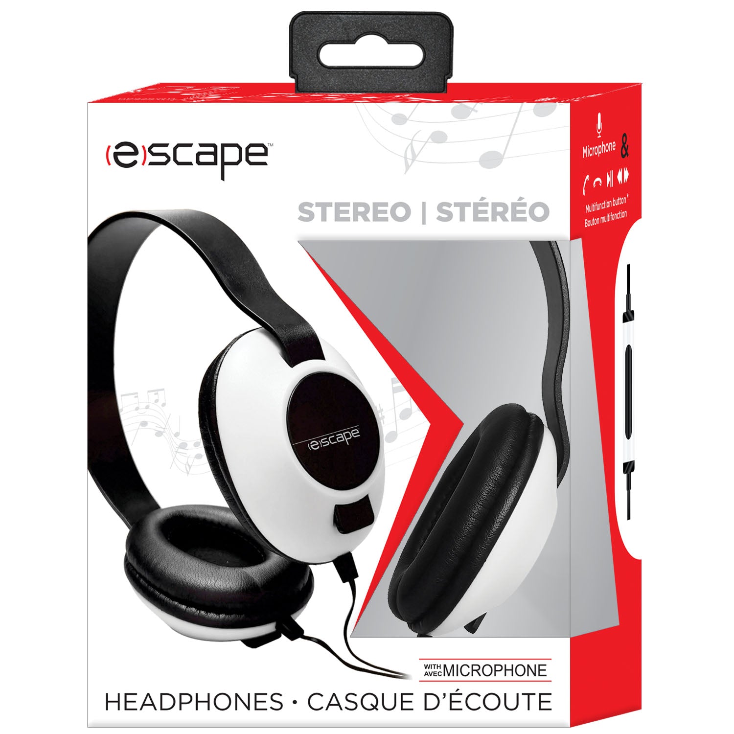 Escape White Stereo Headphones with Microphone 4ft (1.2m) Cable Eco Fee $0.6SUS