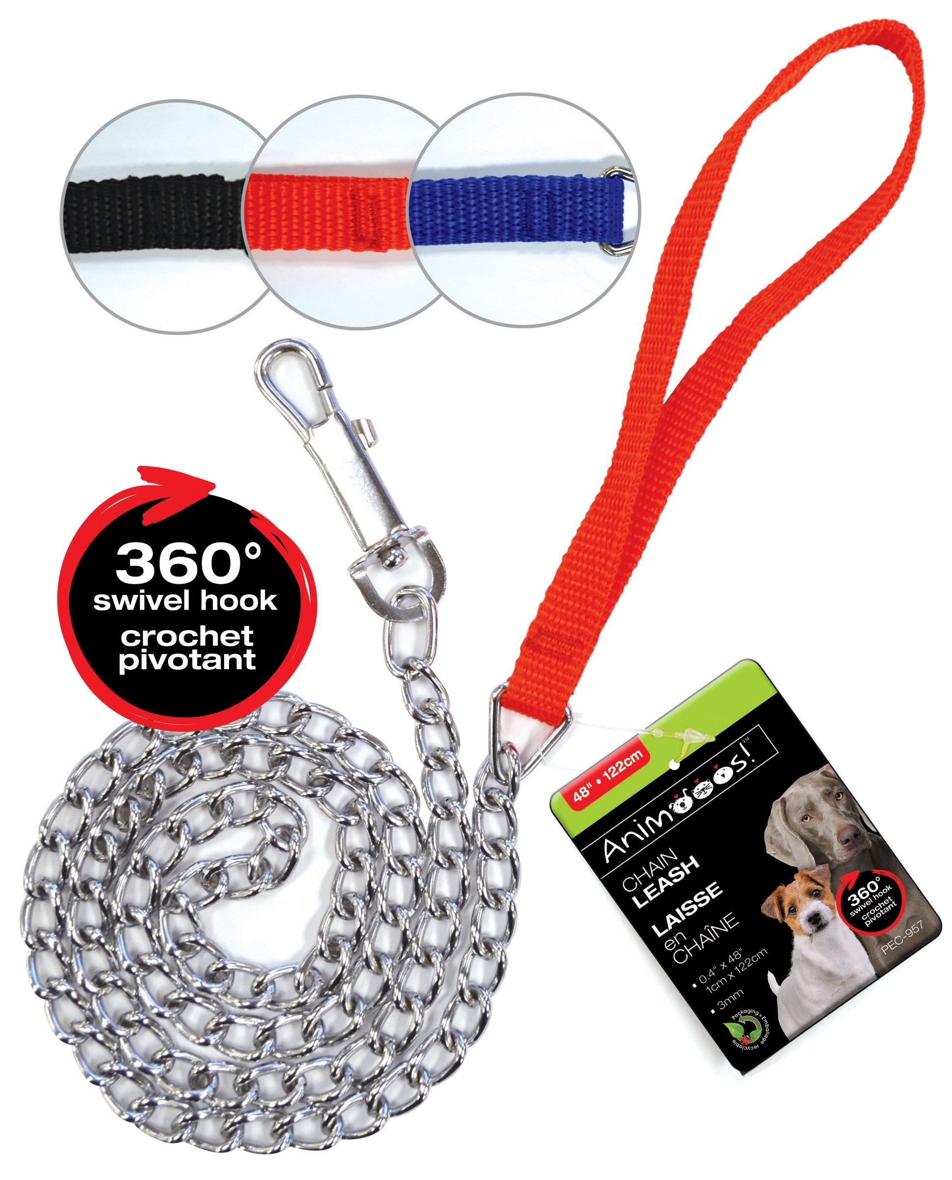 Animooos Chain Leash with Fabric Handle 0.4x48in VRT