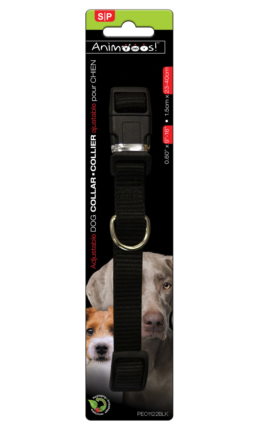 Animooos Adjustable Black Dog Collar Small 9 - 15in