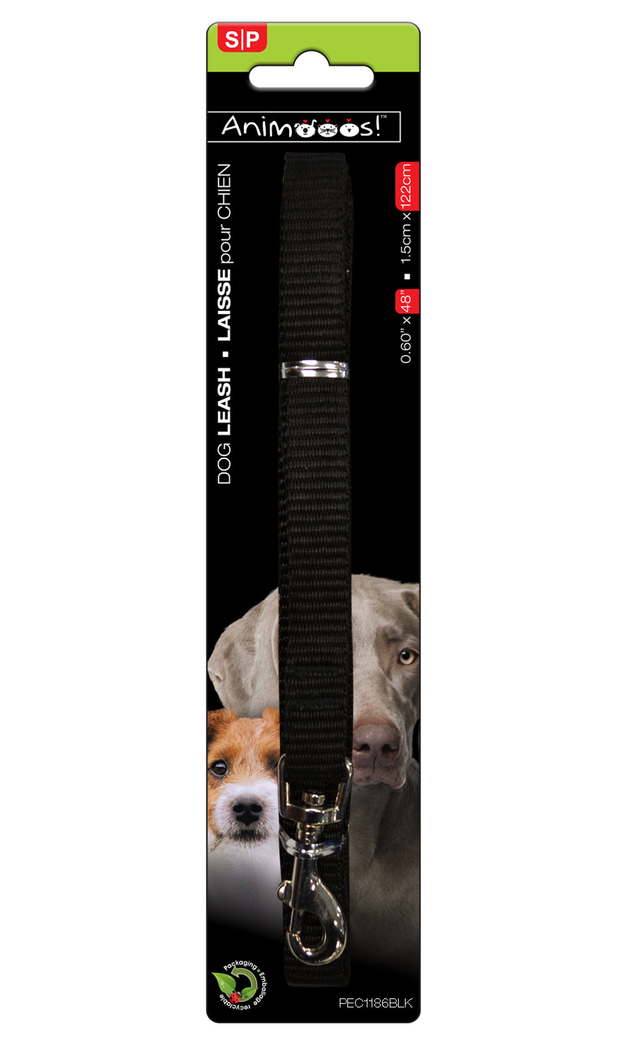 Animooos Black Dog Leash Small 0.6x48in
