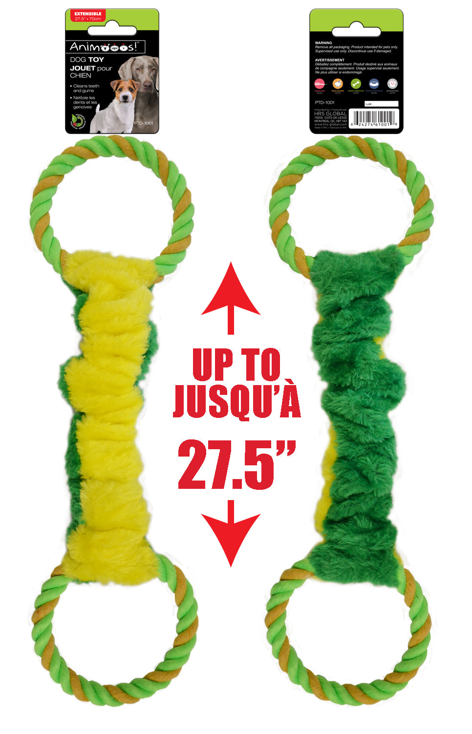 Animooos Stretchable Dog Toy - Cord Handle 19in