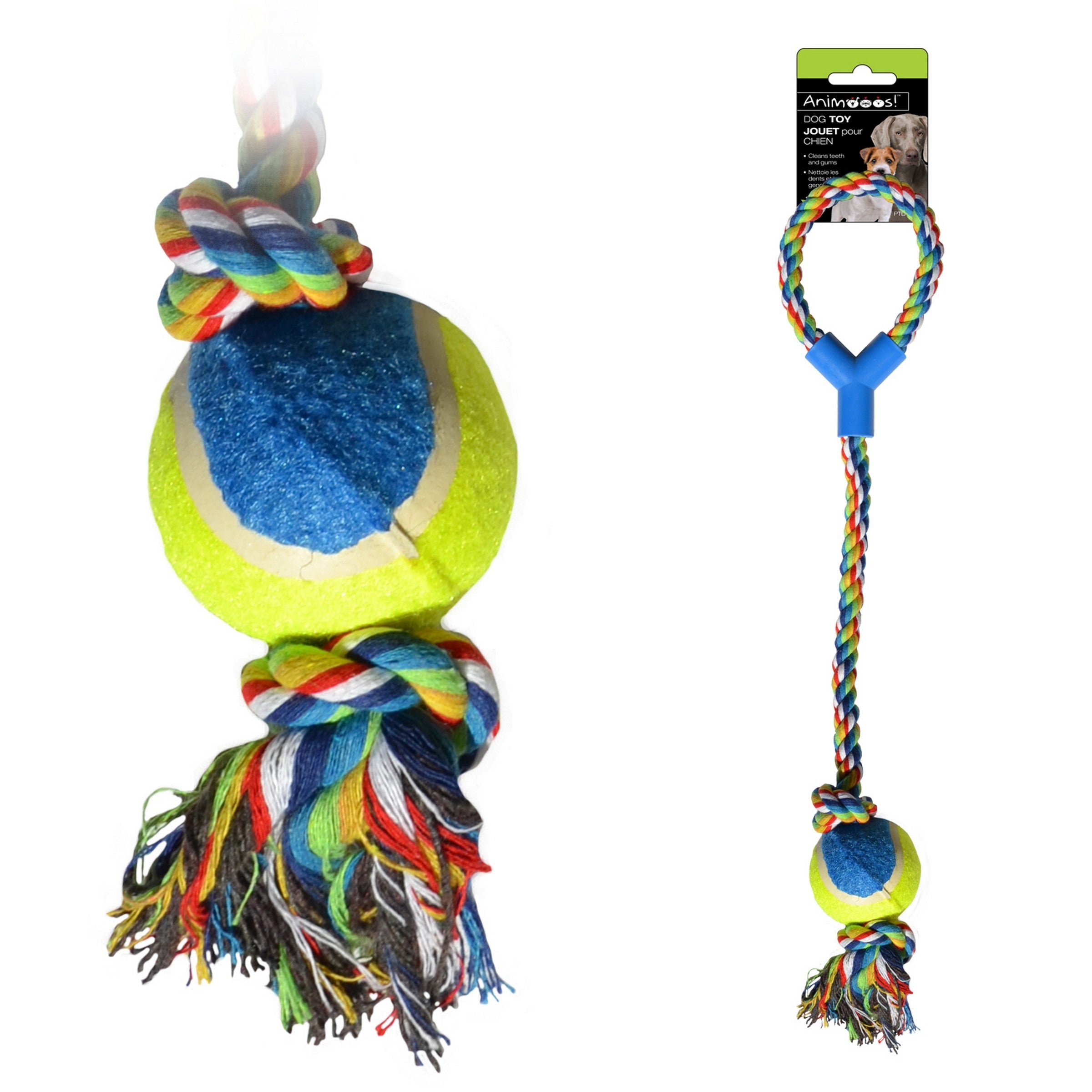 Animooos Dog Toy 2in Tennis Ball with Cord 17in VRT