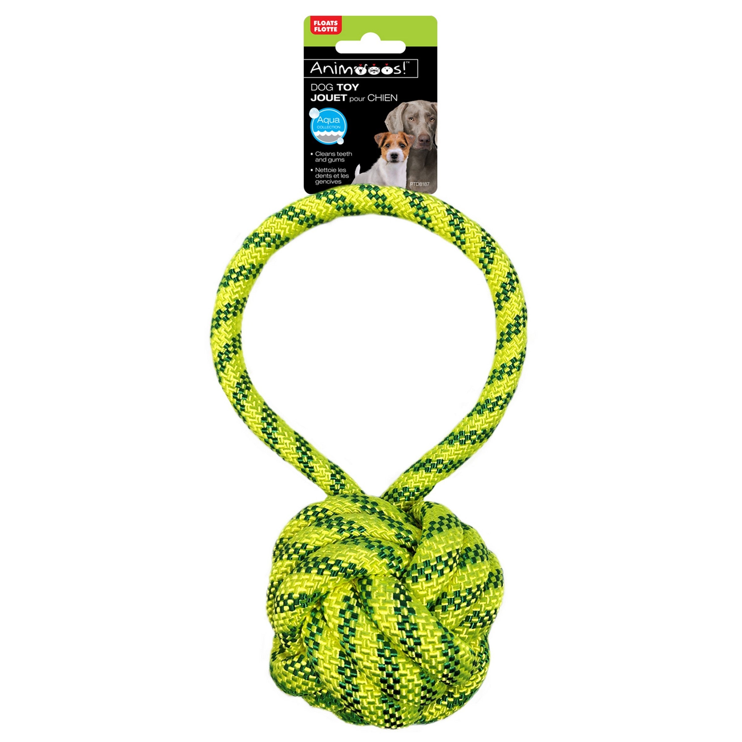 Animooos Dog Toy Floating Cord Ball with Handle 8in