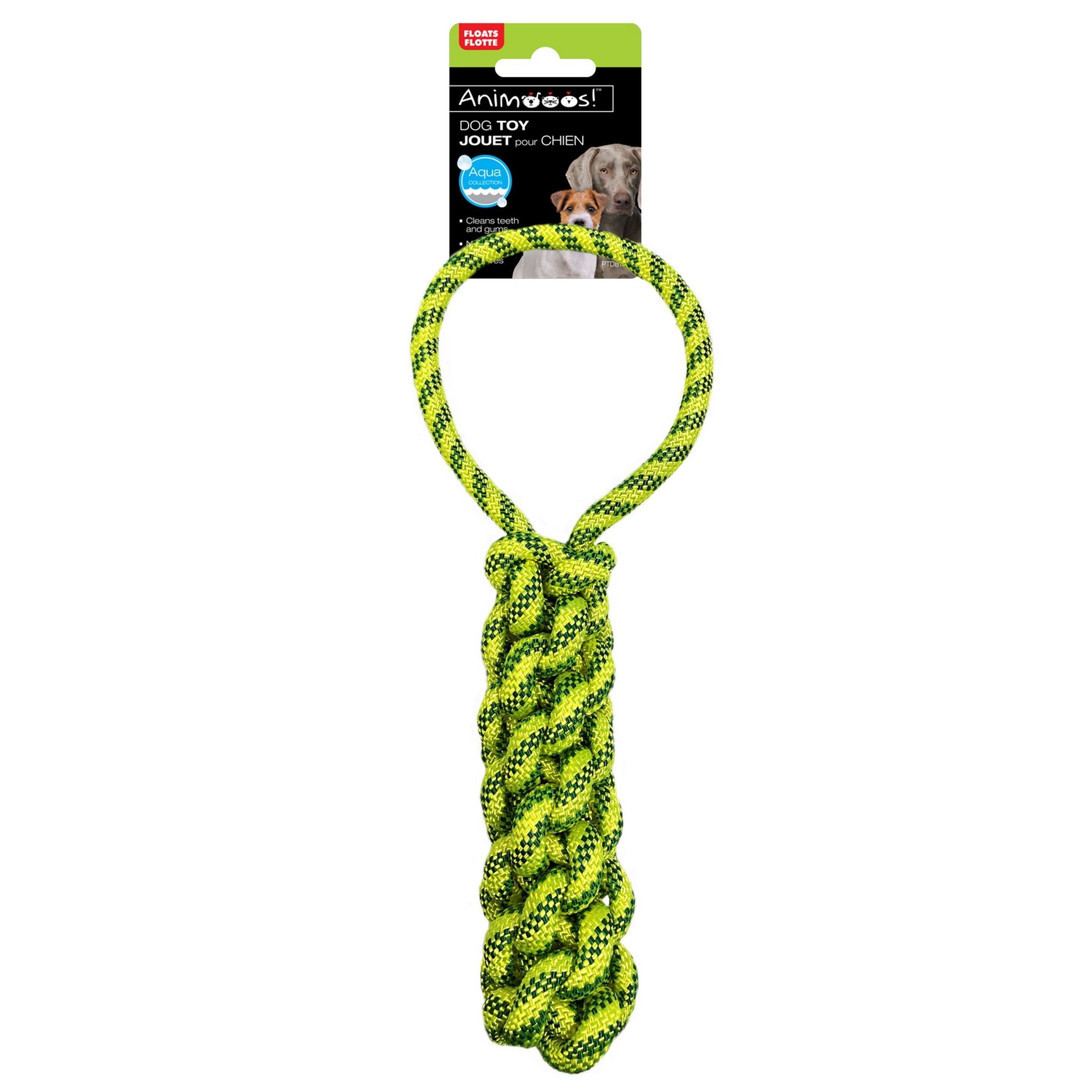 Animooos Dog Toy Floating Cord Braid with Handle 14in