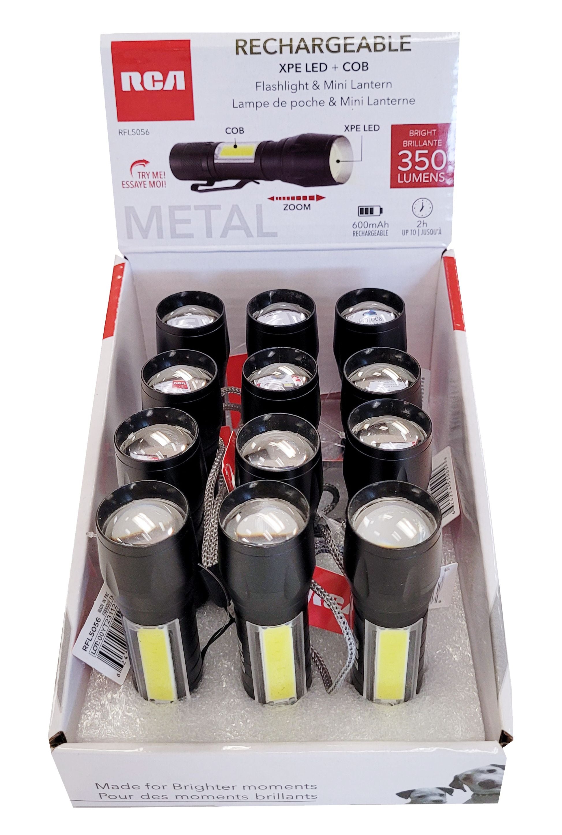 RCA Metal Flashlight with Mini Lantern Rechargeable Eco Fee $0.06SUS Each Sold Separately