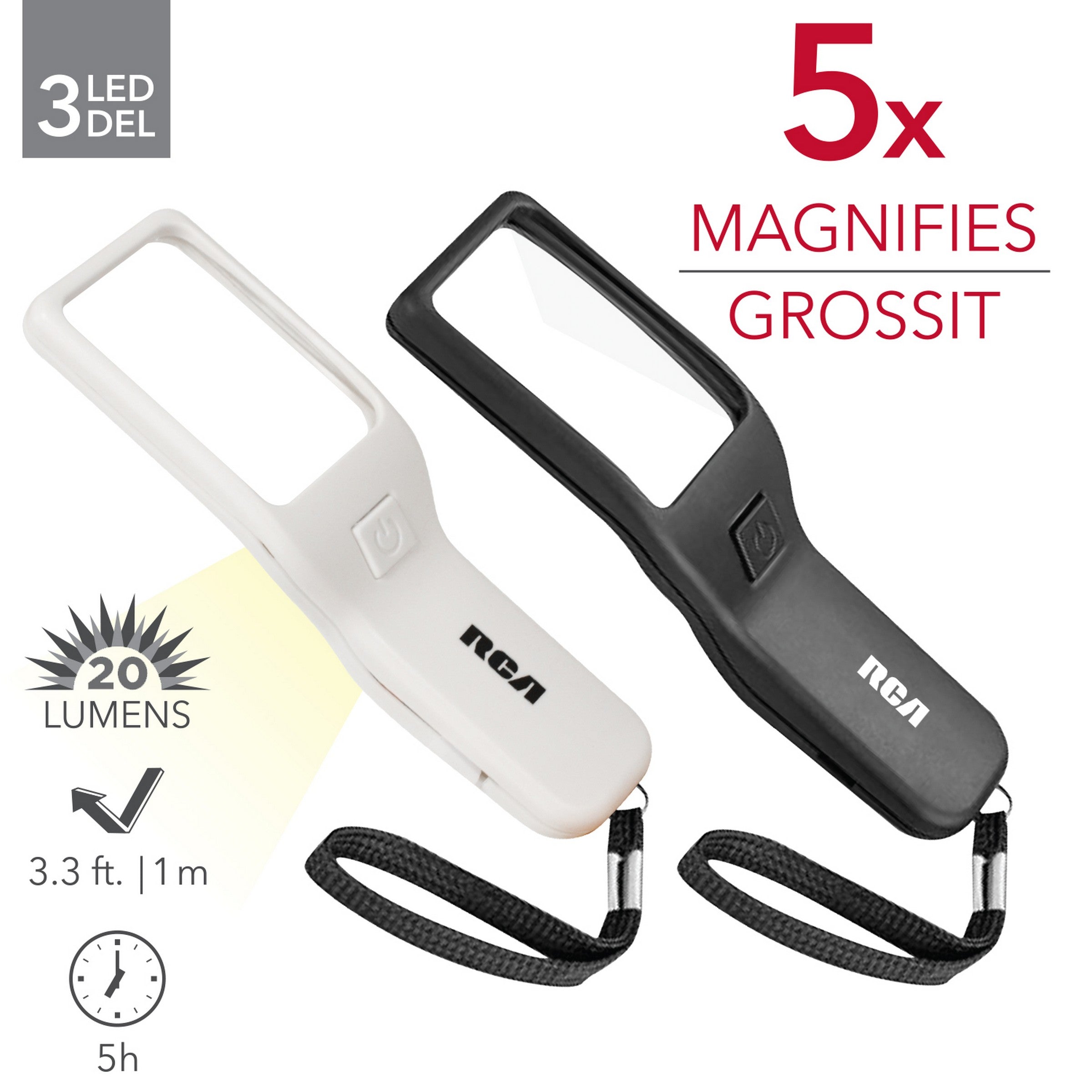 RCA Magnifying Glass with Led Light and Carrying Strap 5x1.5in VRT