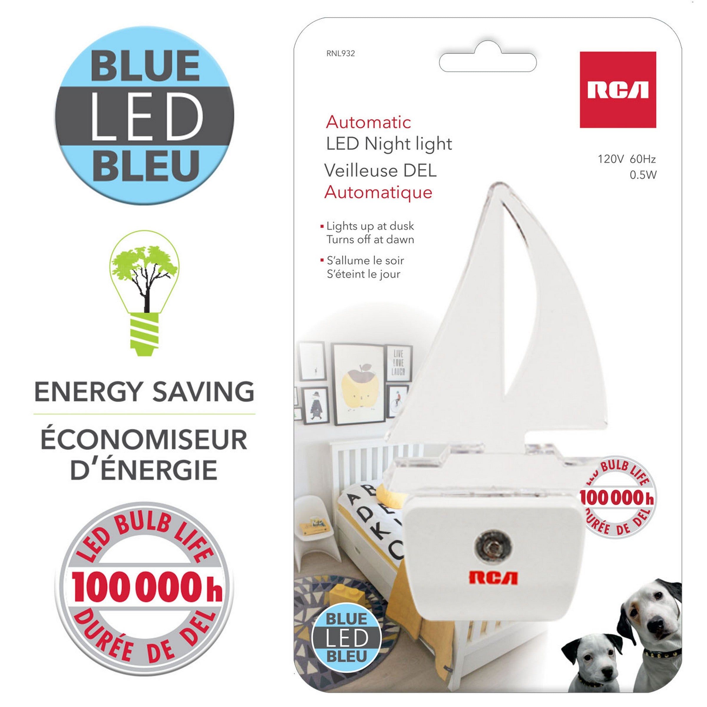 RCA Automatic Led Night Light - Blue 0.5W 4.4x2.5in VRT