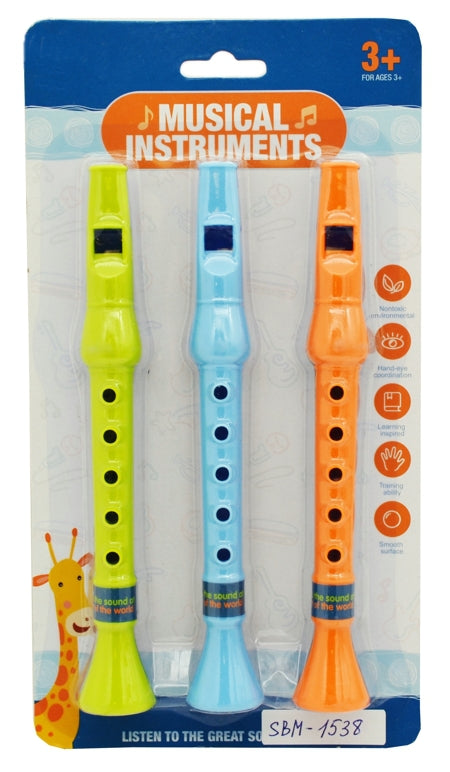 3pcs Musical Instruments - Mini Flute - Plastic Age 3+ 7.5in