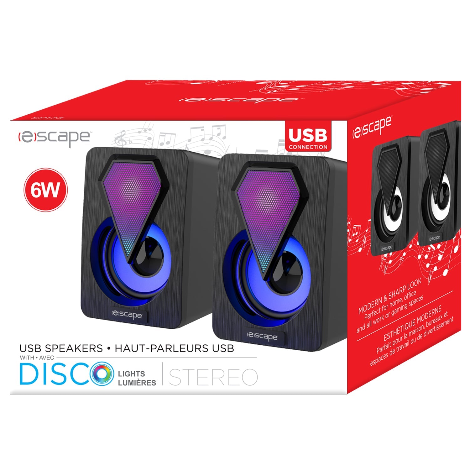 Escape 2 Stereo USB Speakers with Disco Lights 3.5x2.5x2.5in Eco Fee $0.06SUS