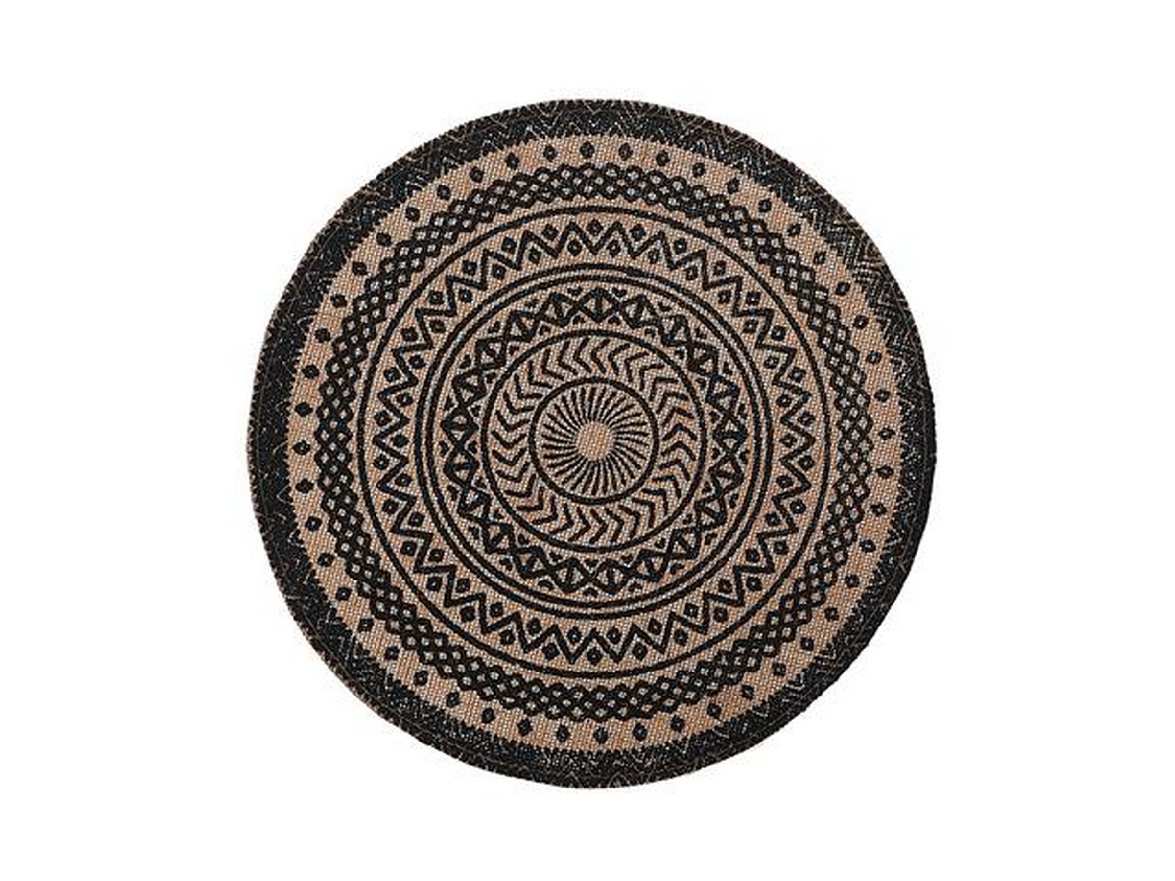 Round Jute Placemat - Black Mandala 15in dia.