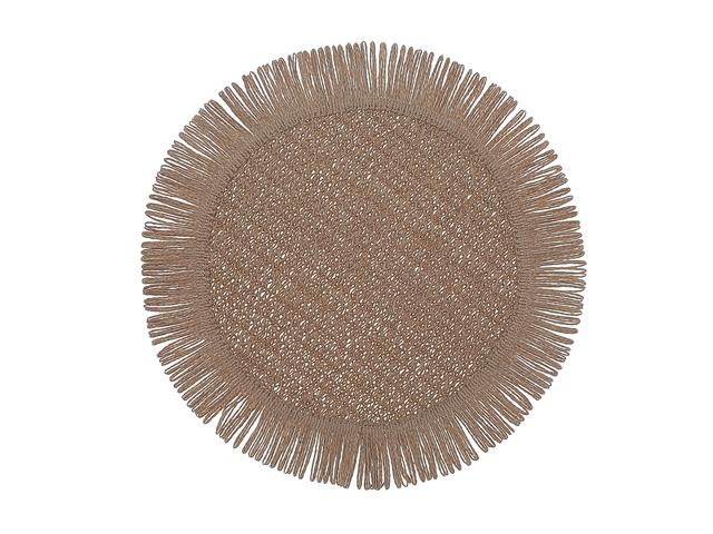 Round Fringed Beige Placemat - 100% Paper 15in