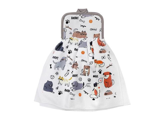 Tie Kitchen Towel - Cats and Dogs - Polyester / Cotton 15x17in