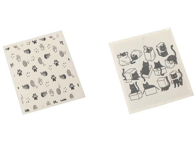 Embers 2 Swedish Printed One Side Tea Towels Cats - Washable - Reusable 7.5x6.75in