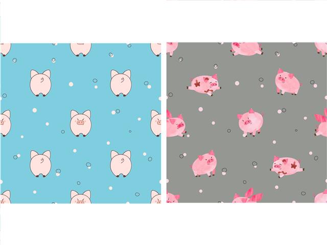 Embers 2 Swedish Printed One Side Tea Towels Pigs - Washable - Reusable 7.5x6.75in