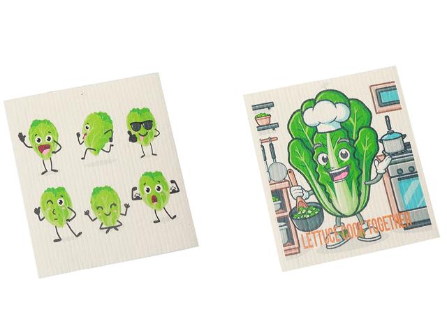 2 Swedish Printed Dishcloths Lettuce - Washable - Reusable 7.8x6.9in appro.