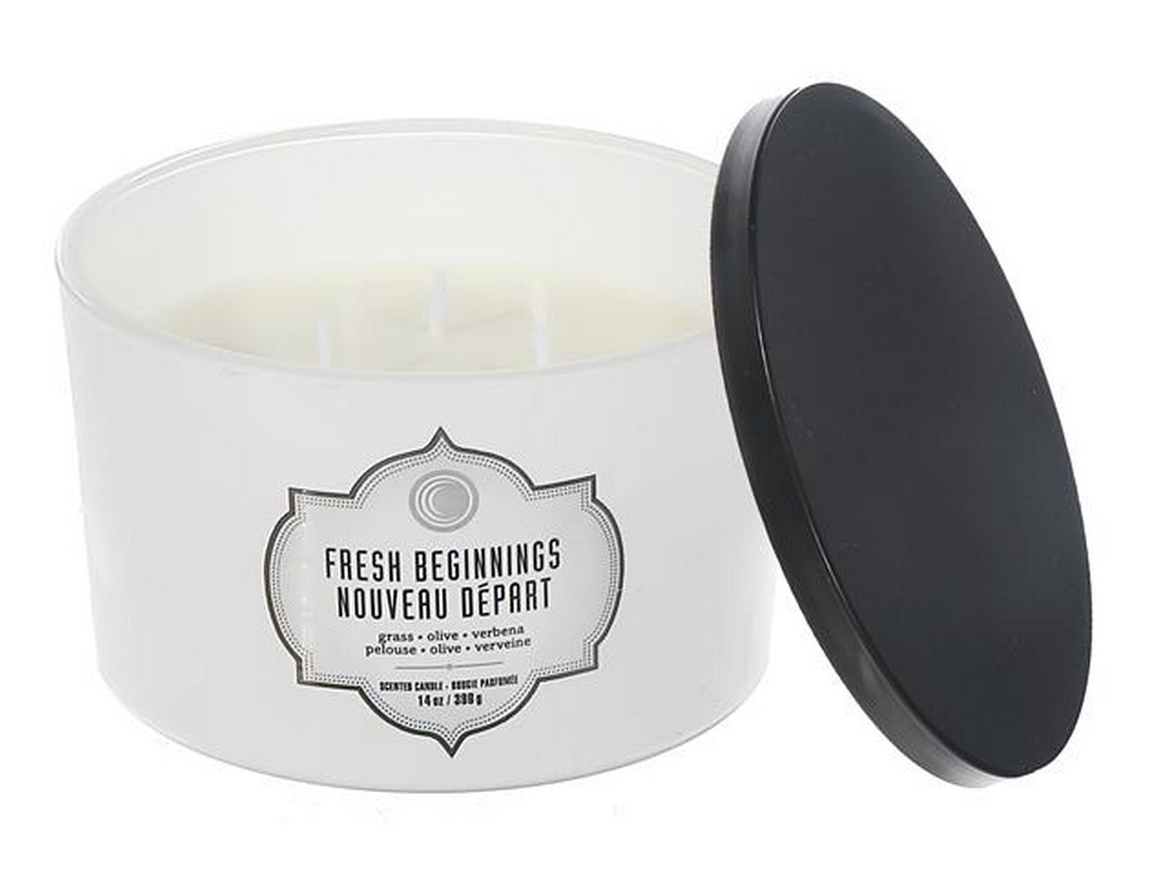 3 Wick White Jar Scented Candle with Black Lid - Fresh Beginnings 14oz