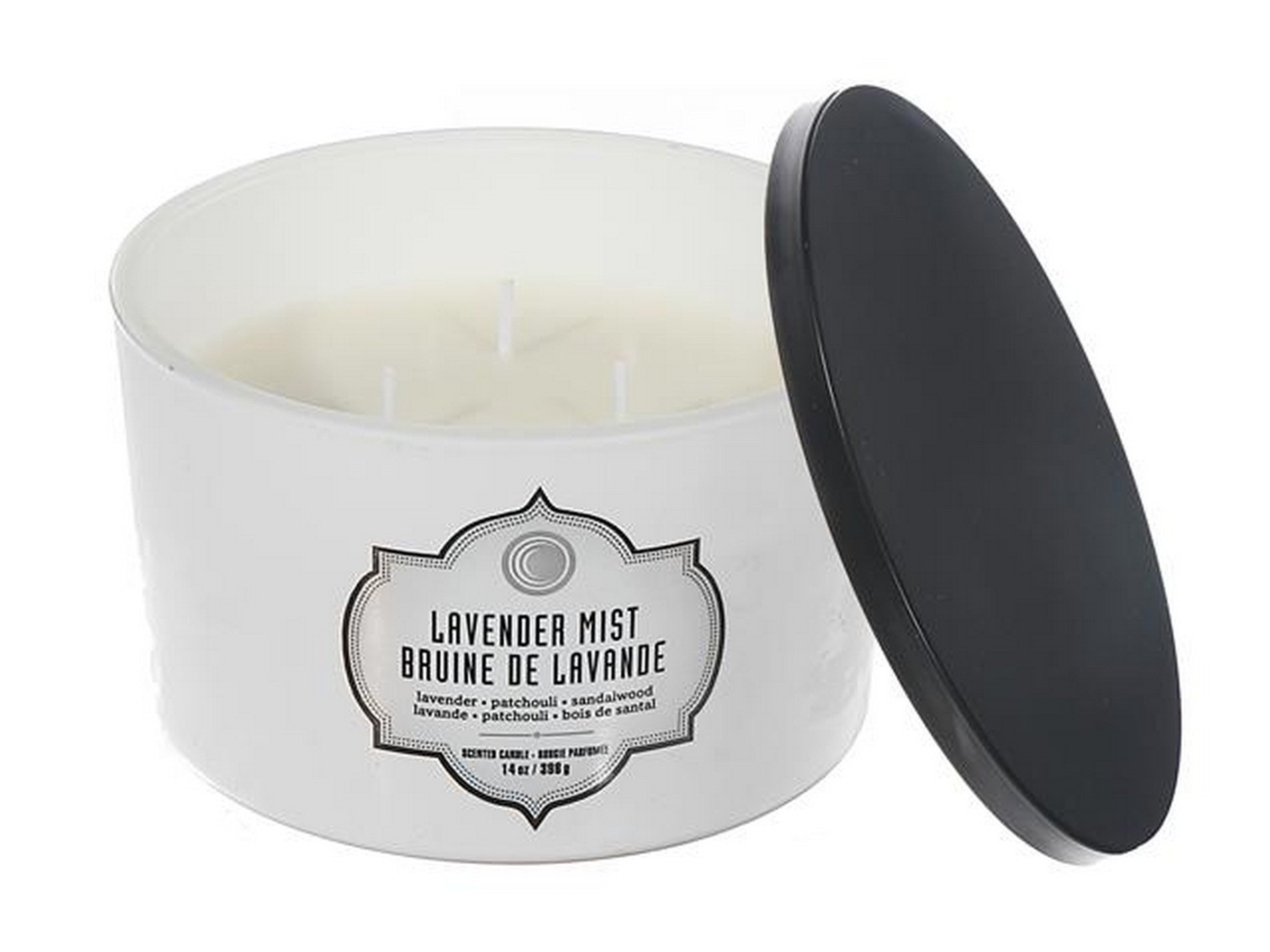 3 Wick White Jar Scented Candle with Black Lid - Lavender Mist 14oz