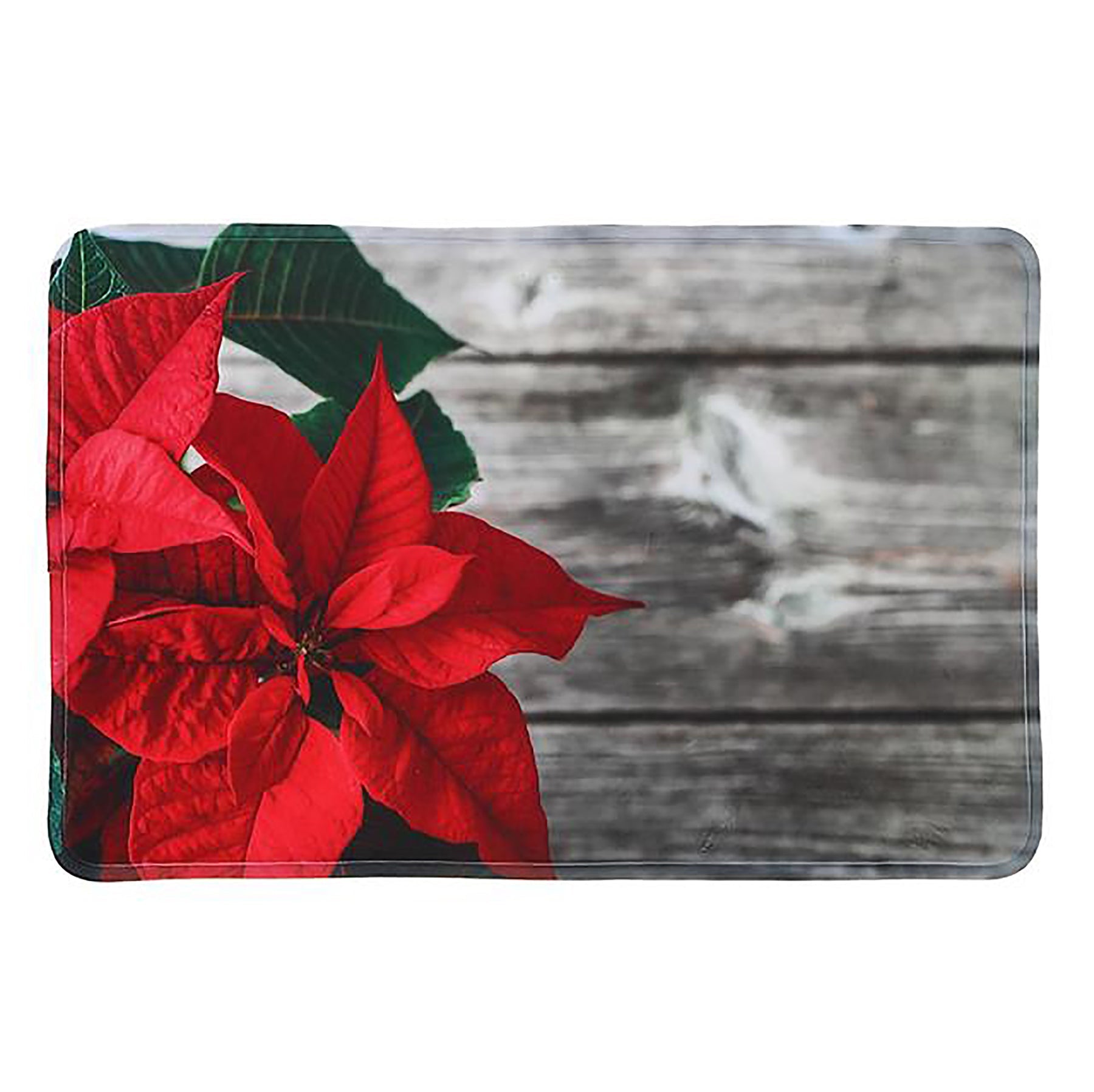 Christmas Memory Foam Digital Print Mat - Poinsettia on Plank 24x16in