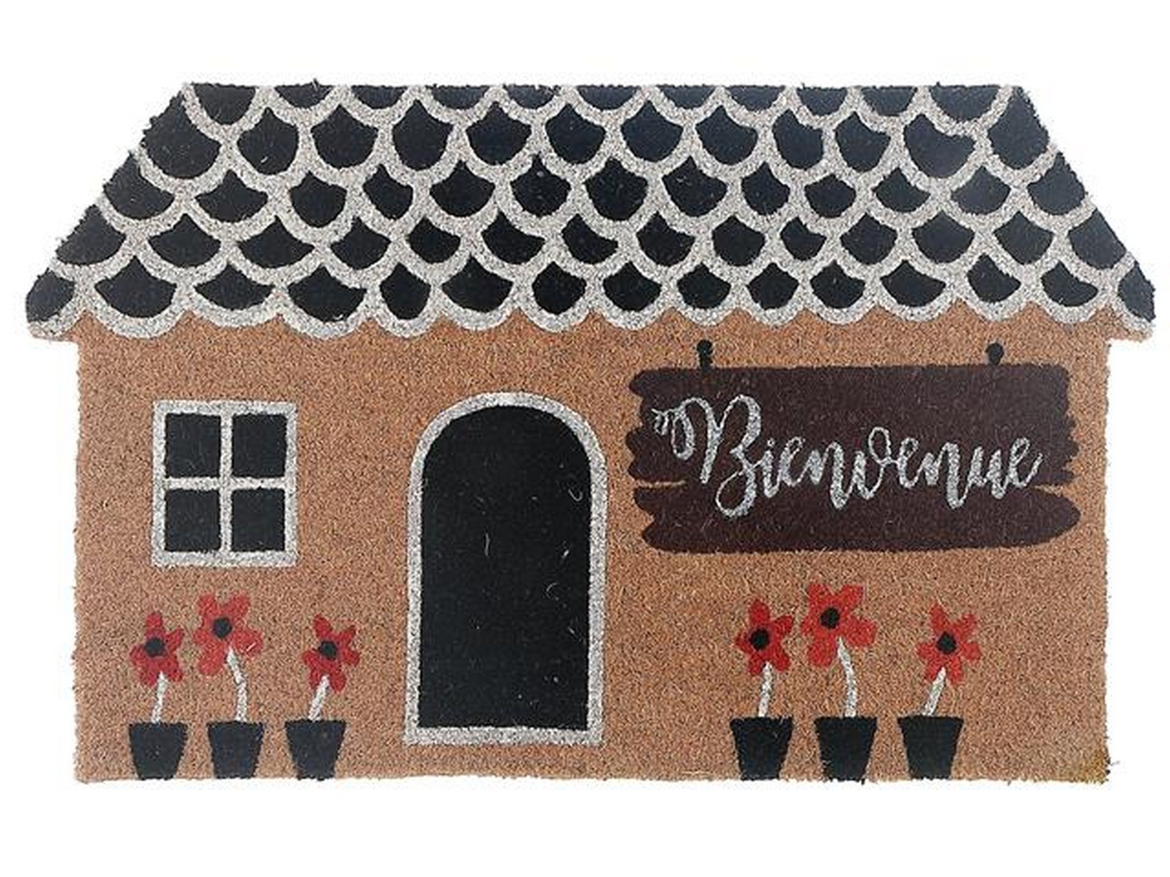 House Shape Coir Door Mat - Bienvenue 18x30in