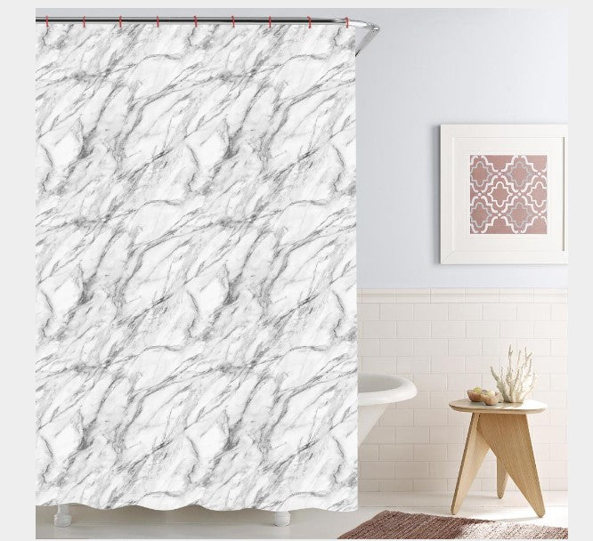 White and Grey Marble Shower Curtain 100% Polyester 71x71in