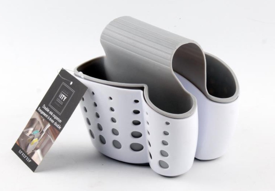 Double Sink Plastic Organizer 5.5x5.5x5.9in