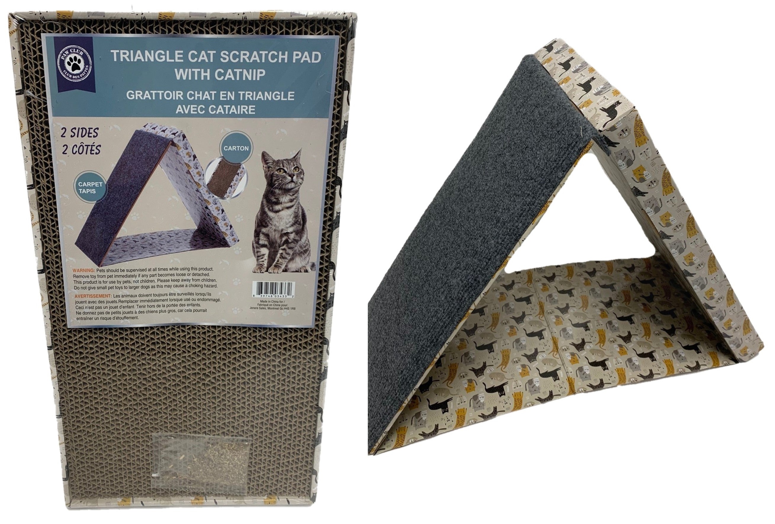 Paw Club Cat Triangle Scratch Pad with Catnip 15x8.25in