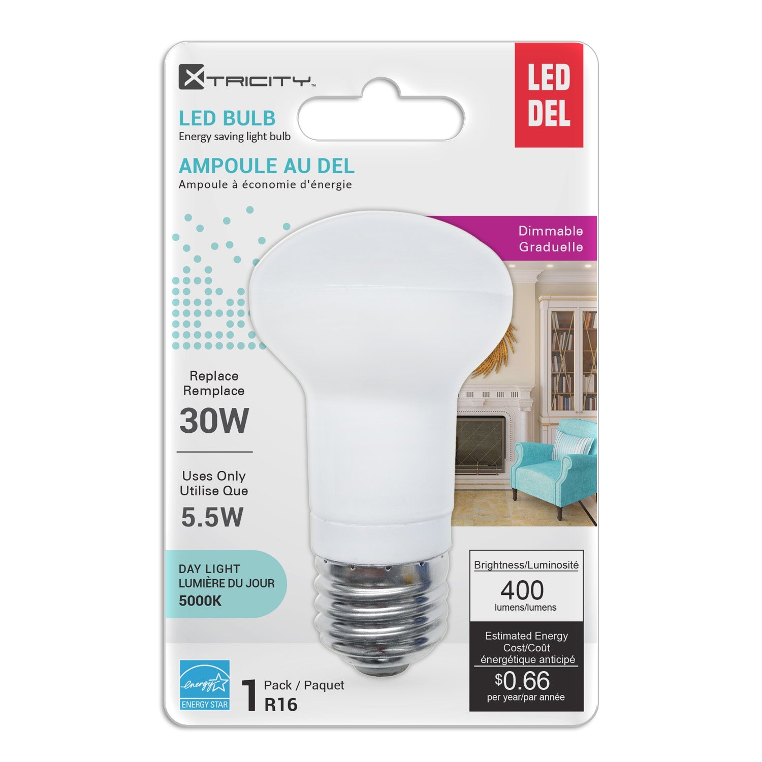 Xtricity R16 Led Day Light Dimmable 5.5W Light Bulb E26 Base