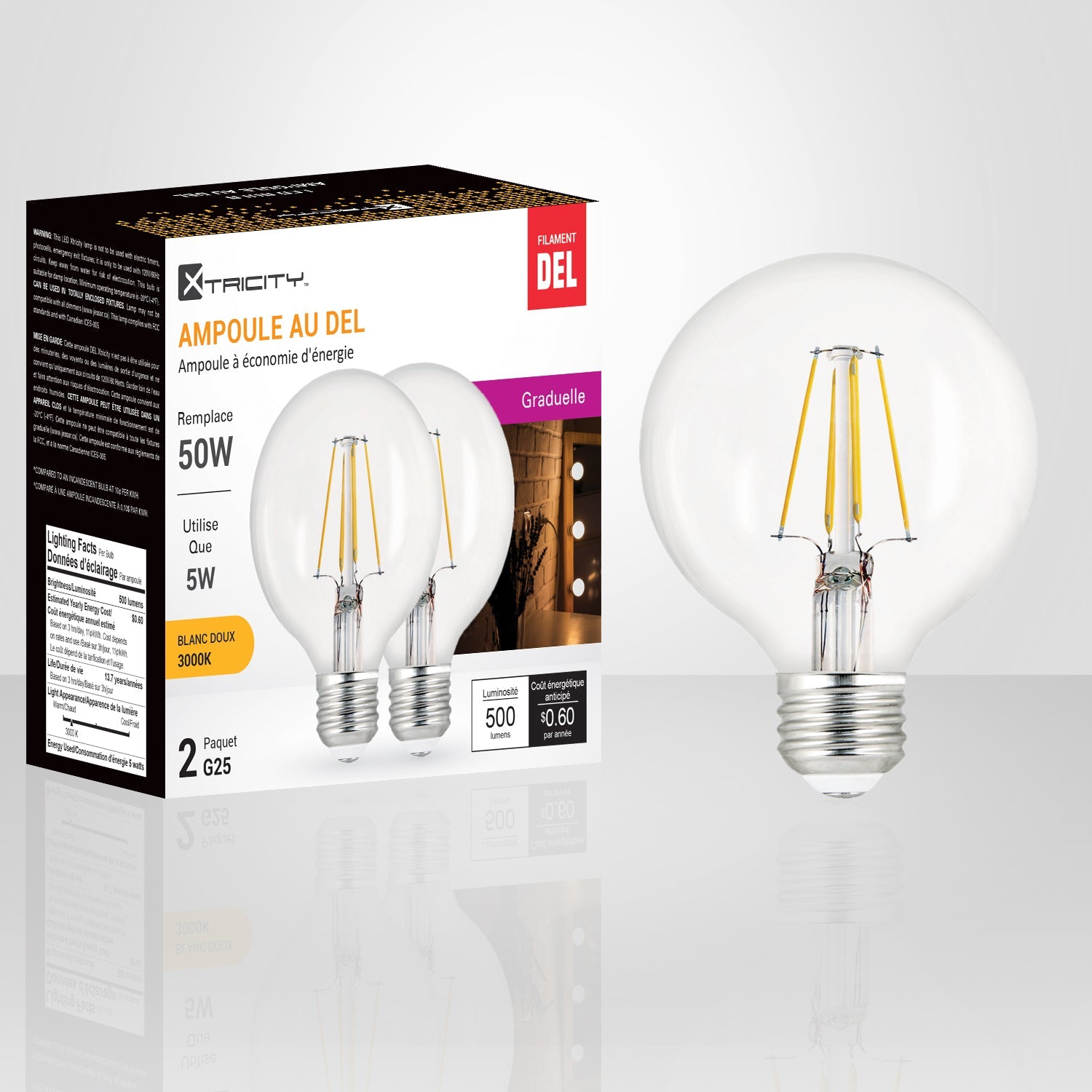 Xtricity 2 G25 Led Soft White Dimmable Clear 5W Light Bulbs E26 Base