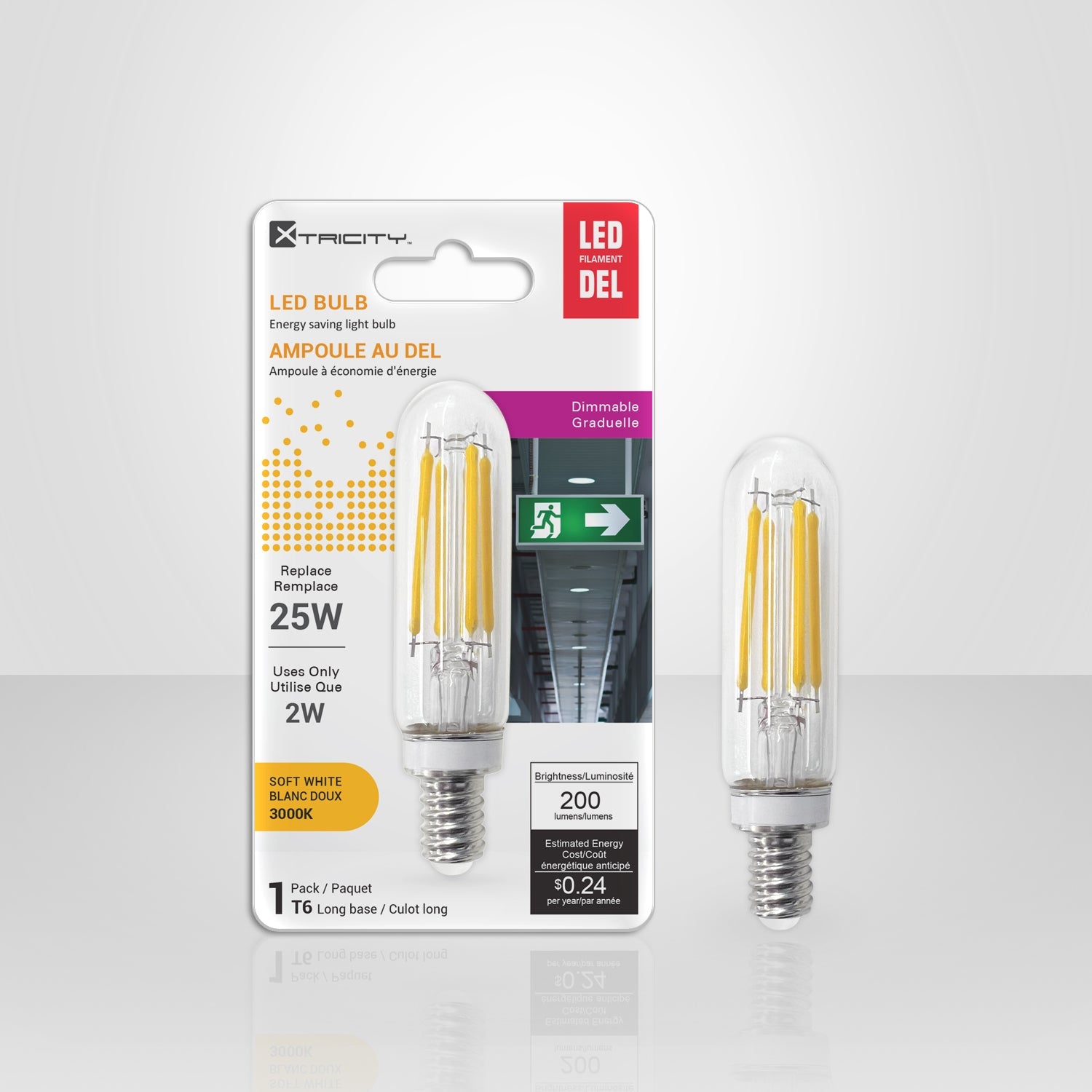 Xtricity T6 Led Soft White Dimmable 2W Light Bulb Long E12 Base