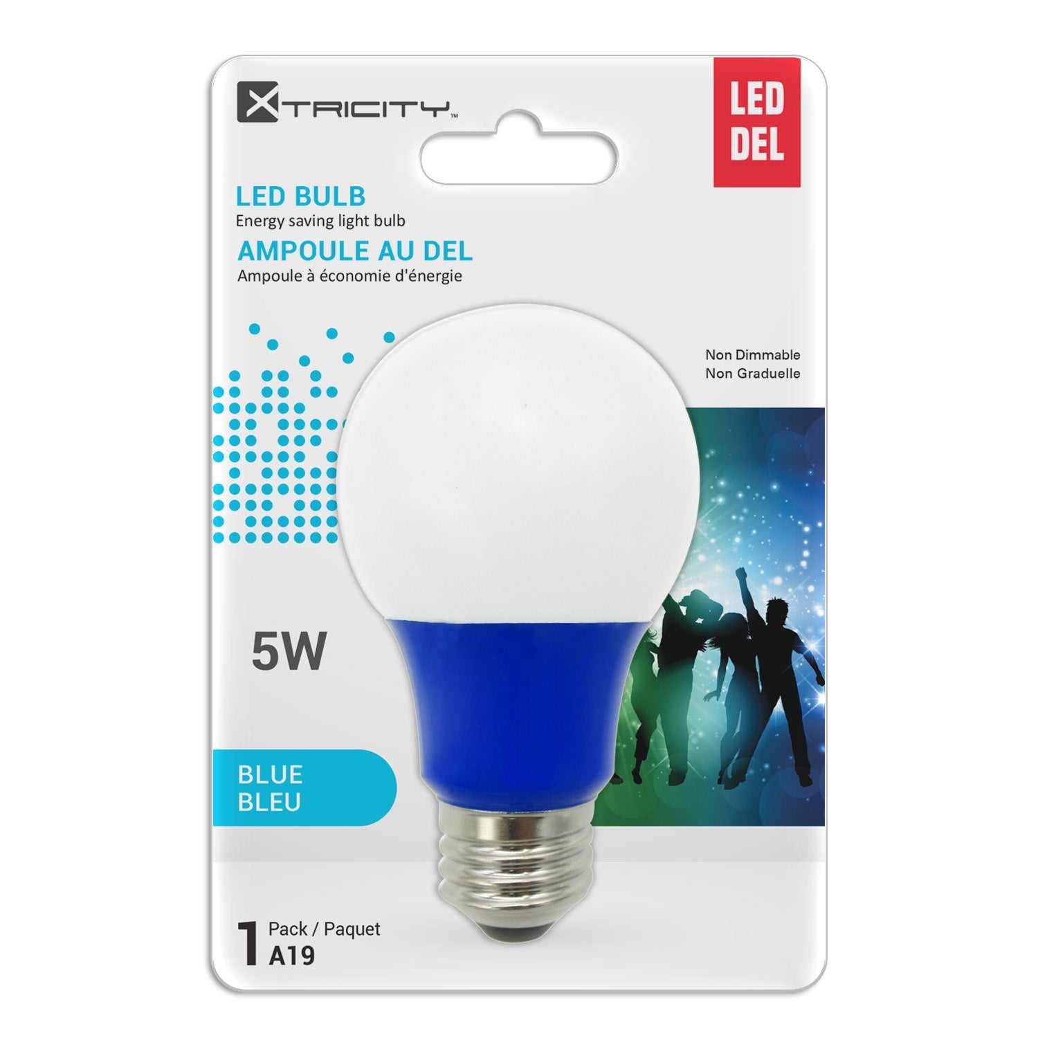 Xtricity A19 Led Blue Non Dimmable 5W Light Bulb E26 Base