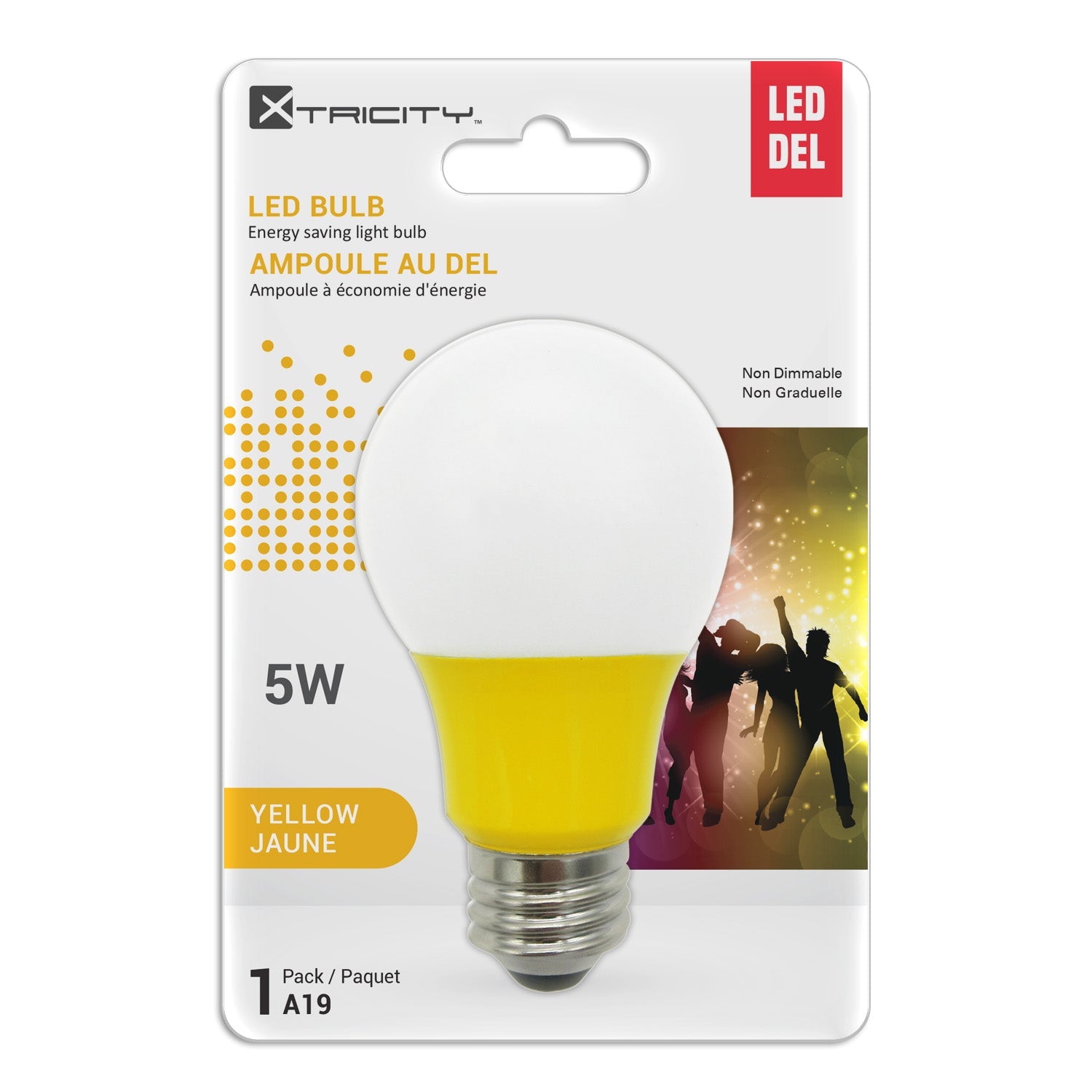 Xtricity A19 Led Yellow Non Dimmable 5W Light Bulb E26 Base