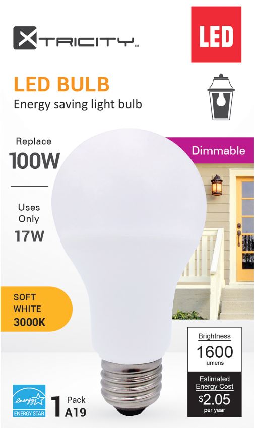 Xtricity A19 Led Soft White Dimmable 17W Light Bulb E26 Base