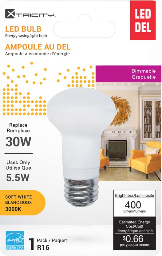 Xtricity R16 Led Soft White Dimmable 5.5W Light Bulb E26 Base